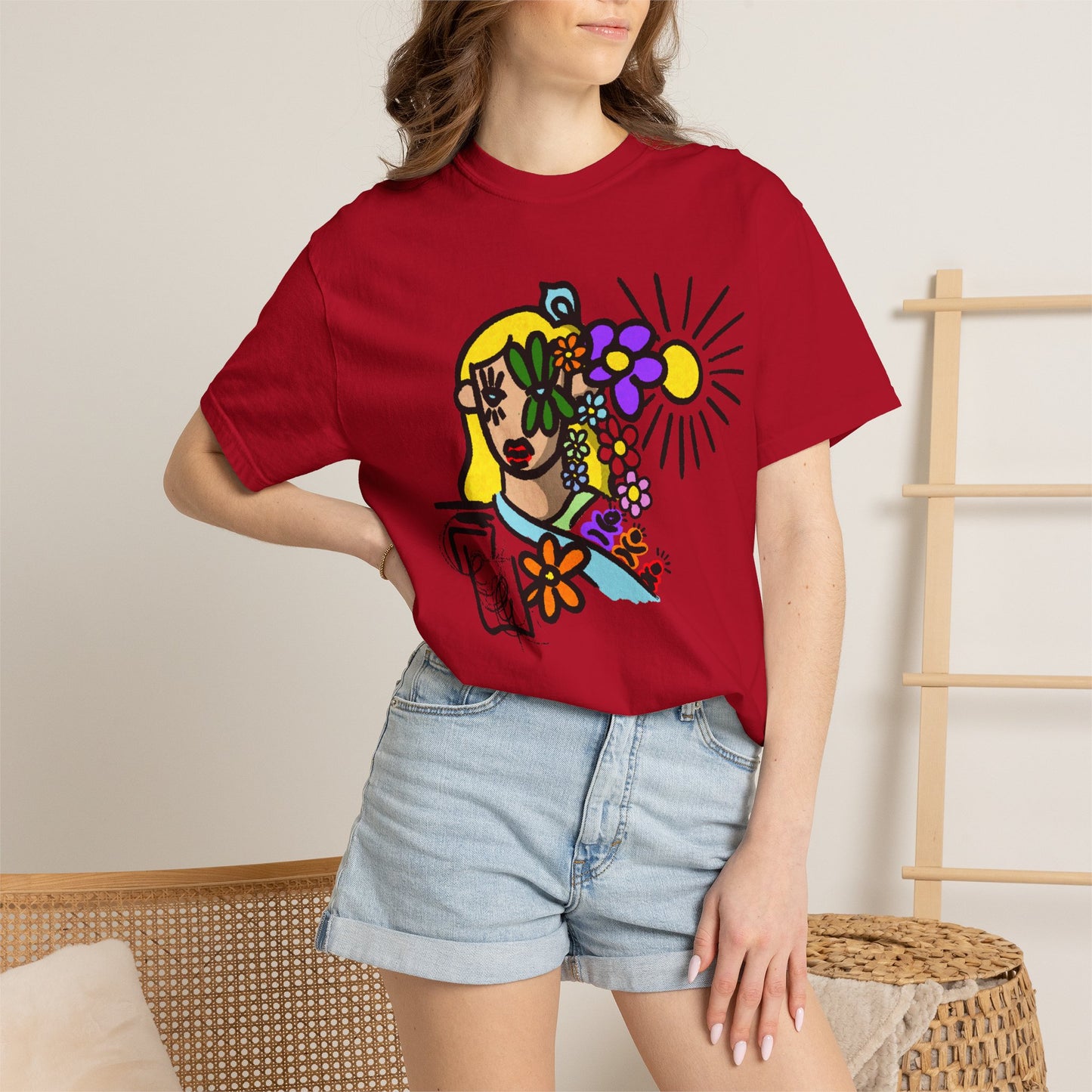 Floral Sunface T-Shirt — Colorful Abstract Flower Portrait Tee