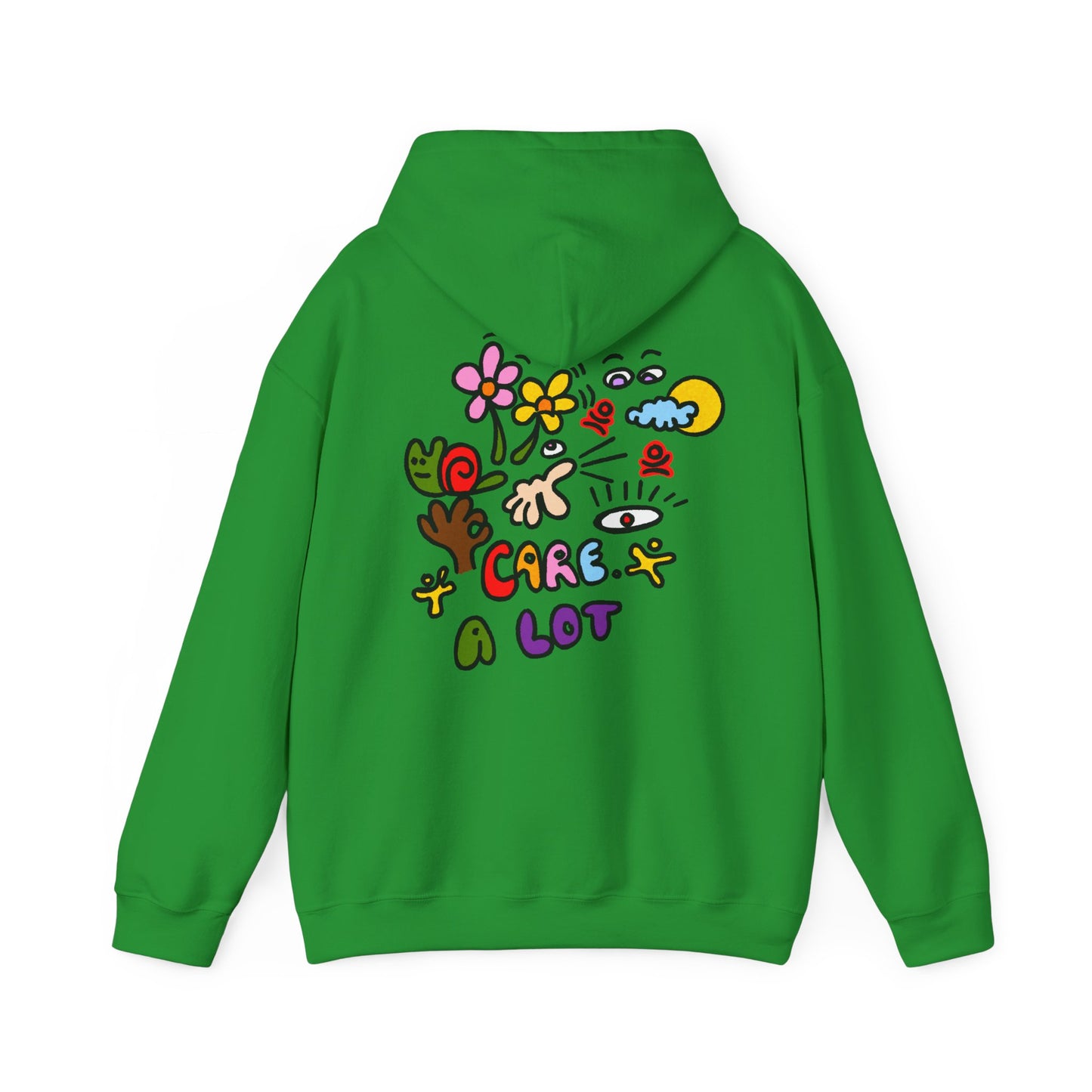 Care A Lot Hoodie — Colorful Doodle Graphic Hooded Sweatshirt