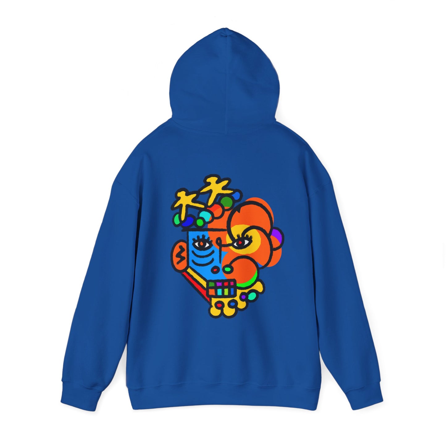 Abstract Colorful Heart Hoodie — Vibrant Pop Art Floral Back Graphic