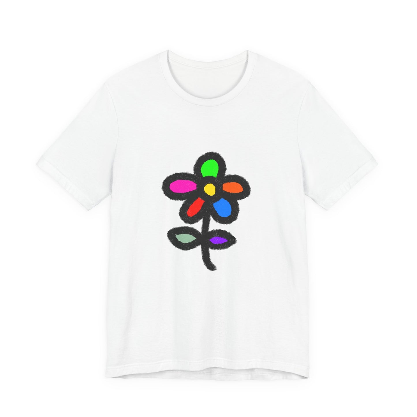 Rainbow Doodle Flower T-Shirt — Colorful Hand-Drawn Floral Tee