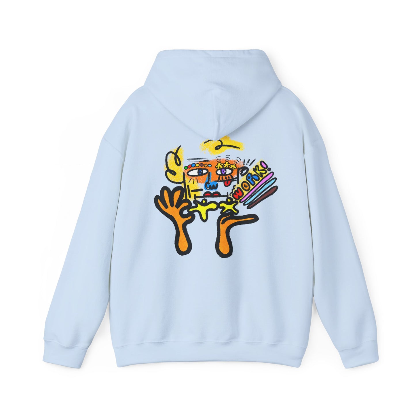 Abstract Face Art Hoodie — Colorful Surreal "No Worries" Graphic Pullover