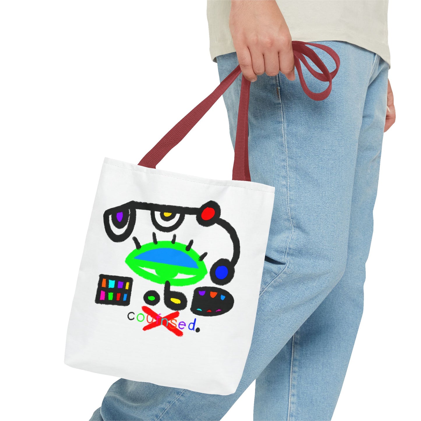 Abstract Space Face Tote Bag — Colorful Surreal Art AOP Tote