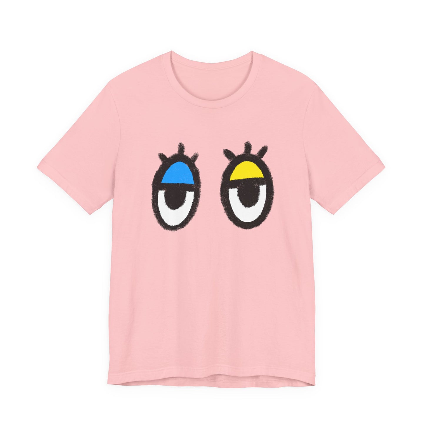 Drowsy Eyes Graphic Tee — Blue & Yellow Eyelid Cartoon T-Shirt