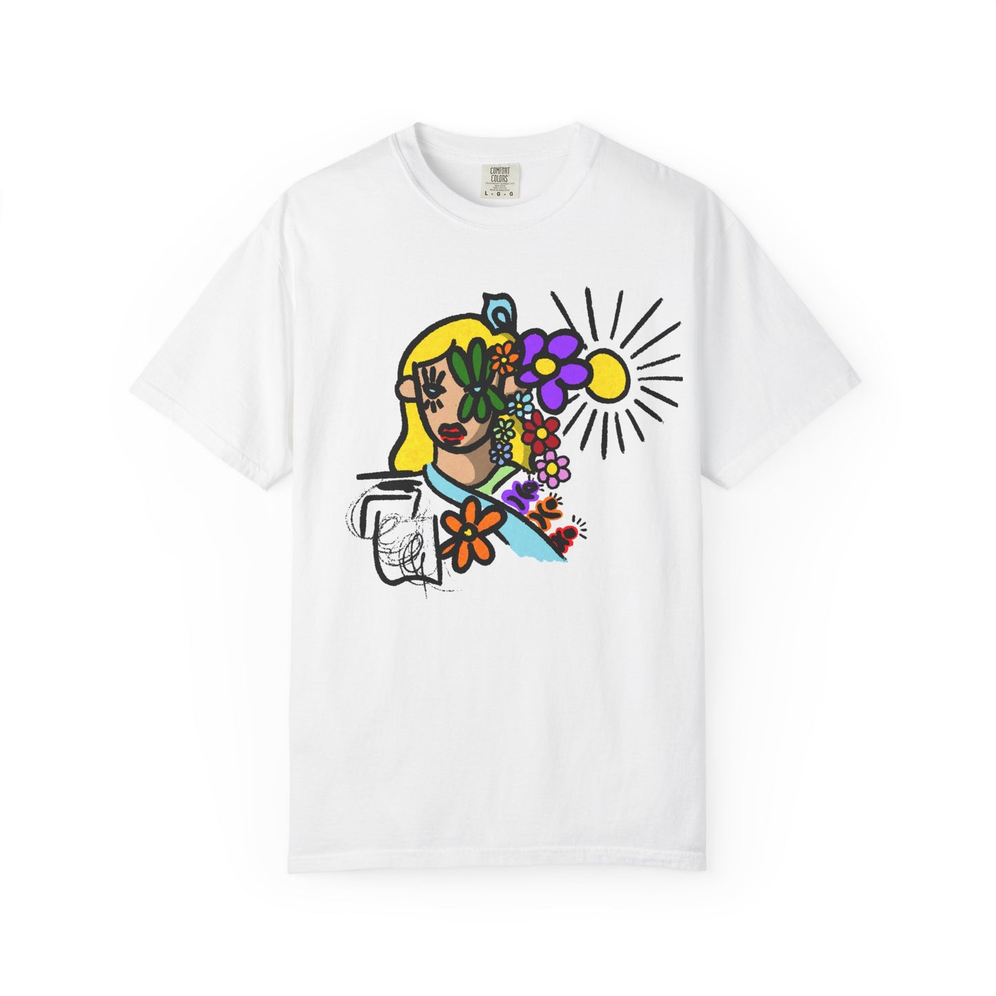 Floral Sunface T-Shirt — Colorful Abstract Flower Portrait Tee