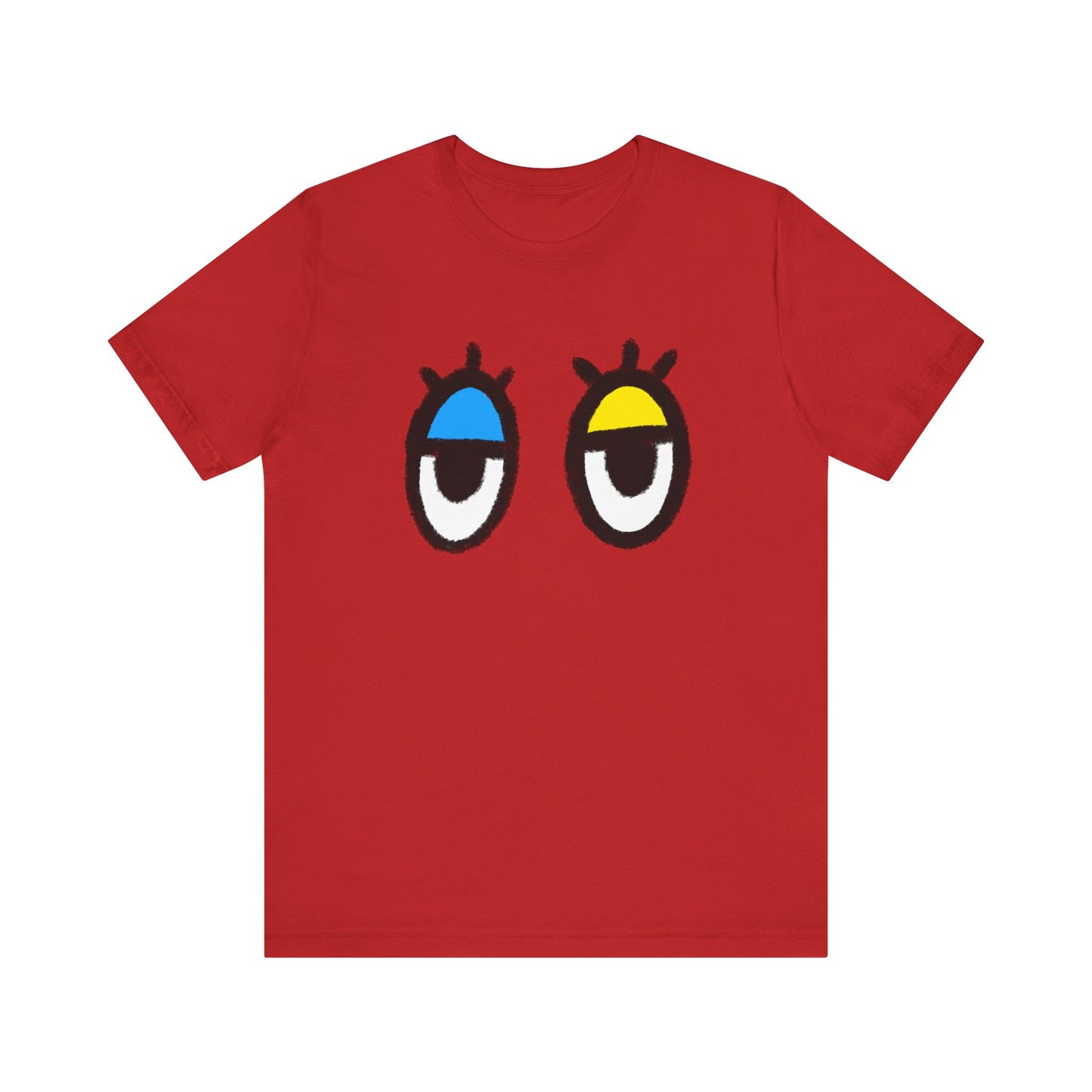 Drowsy Eyes Graphic Tee — Blue & Yellow Eyelid Cartoon T-Shirt