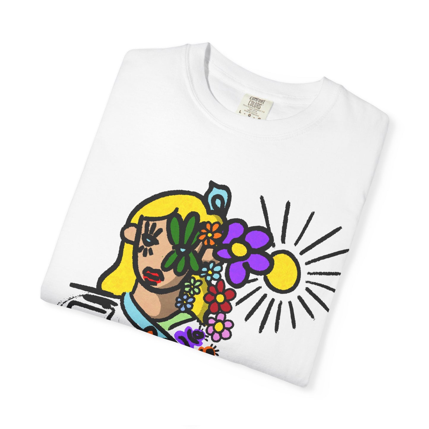 Floral Sunface T-Shirt — Colorful Abstract Flower Portrait Tee
