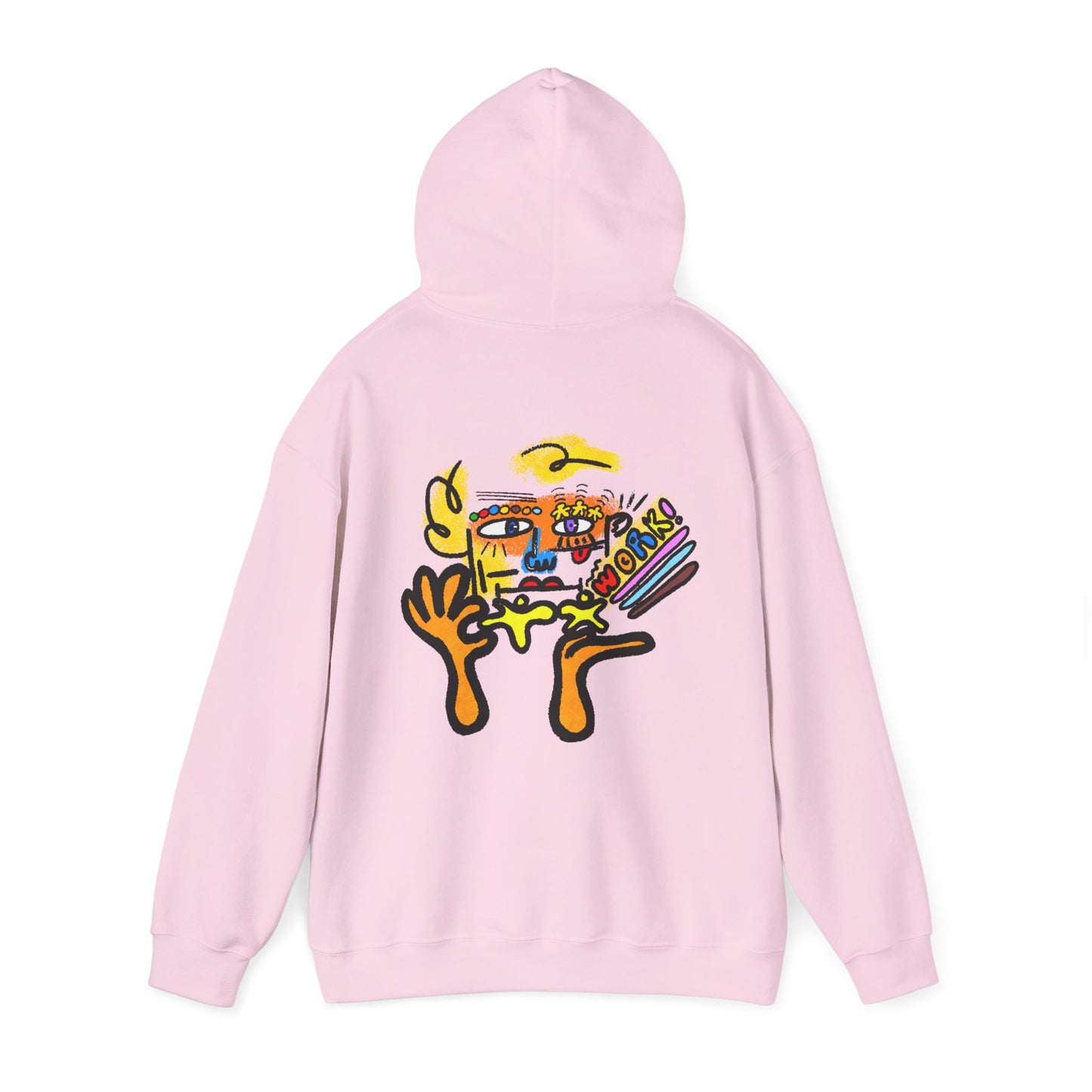 Abstract Face Art Hoodie — Colorful Surreal "No Worries" Graphic Pullover