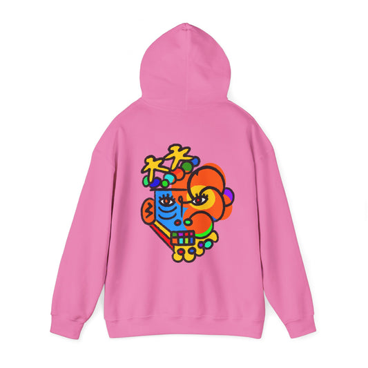 Abstract Colorful Heart Hoodie — Vibrant Pop Art Floral Back Graphic