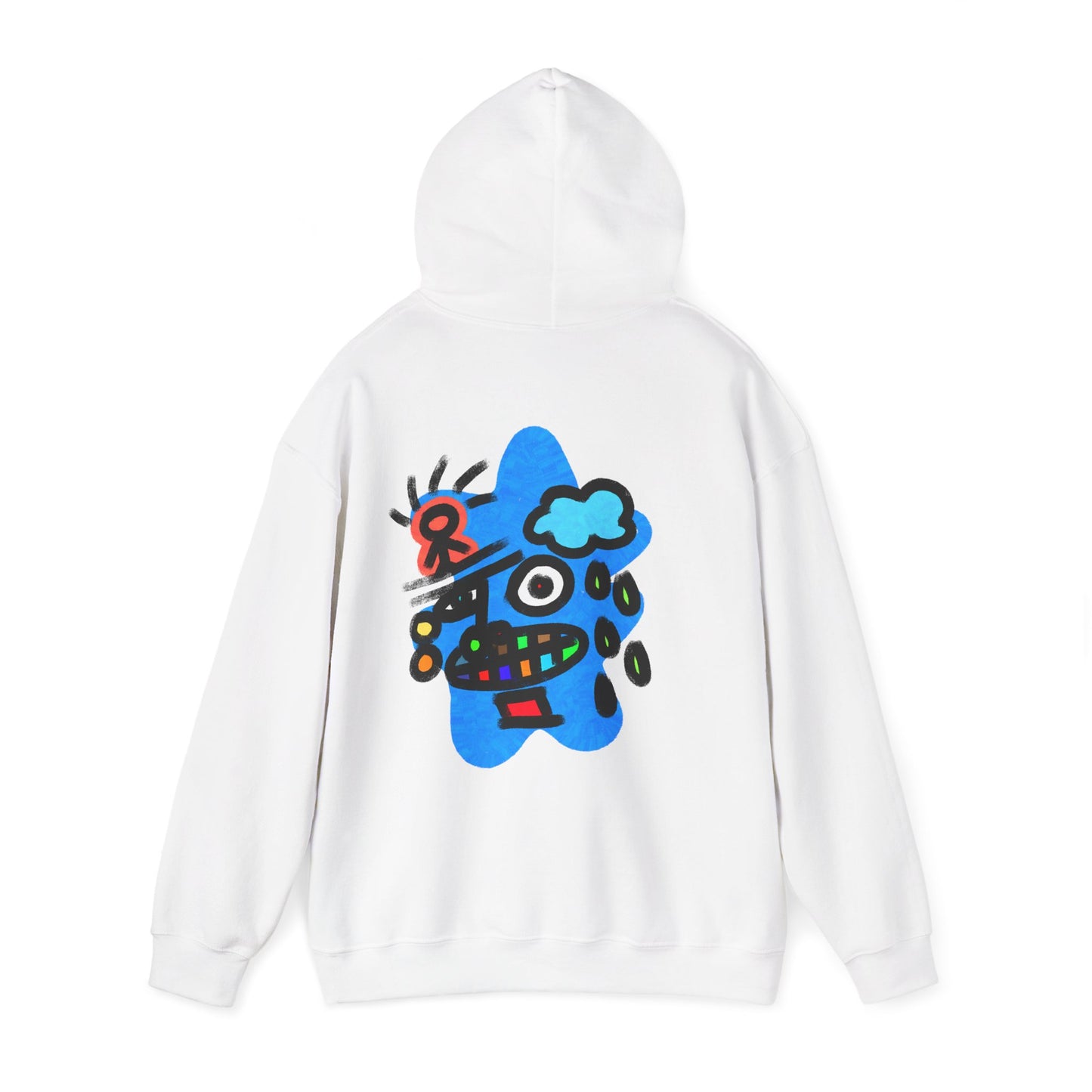Abstract Street Art Hoodie — Colorful Cartoon Face Graphic Back Print