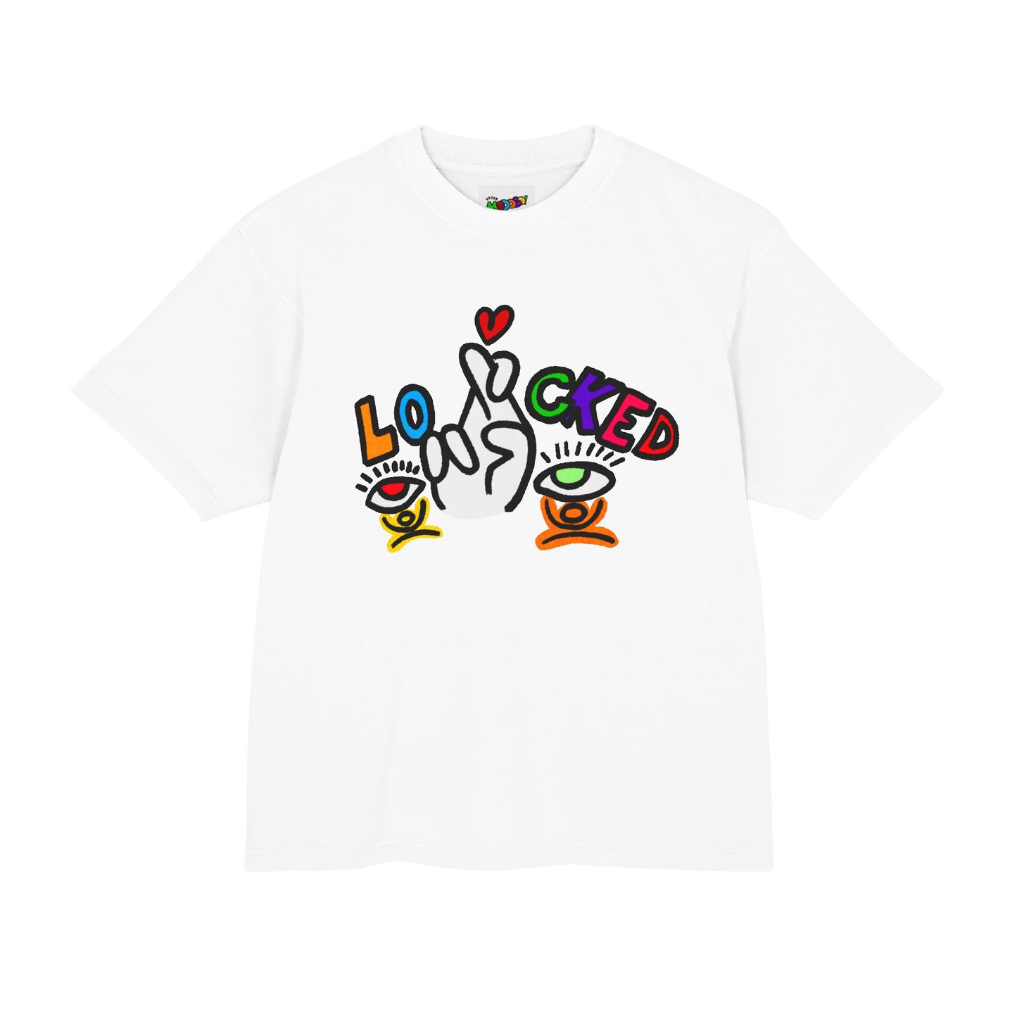 Love Locked Graphic Tee — Colorful Street Art Heart & Eyes Design
