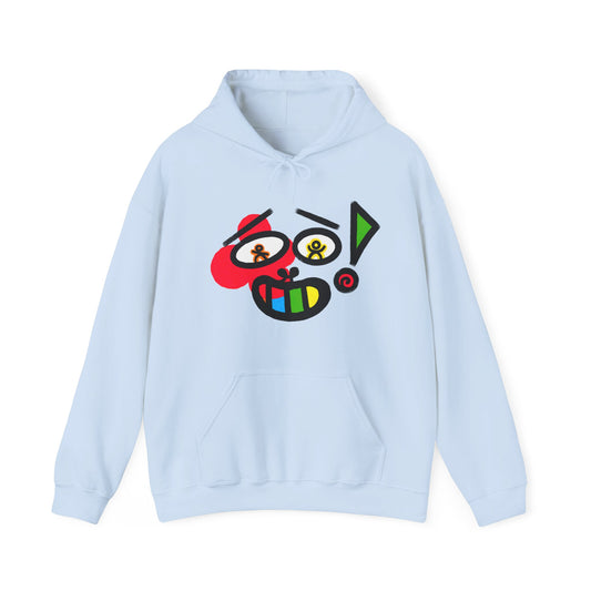 Colorful Abstract Smiley Hoodie — Playful Geometric Face Graphic
