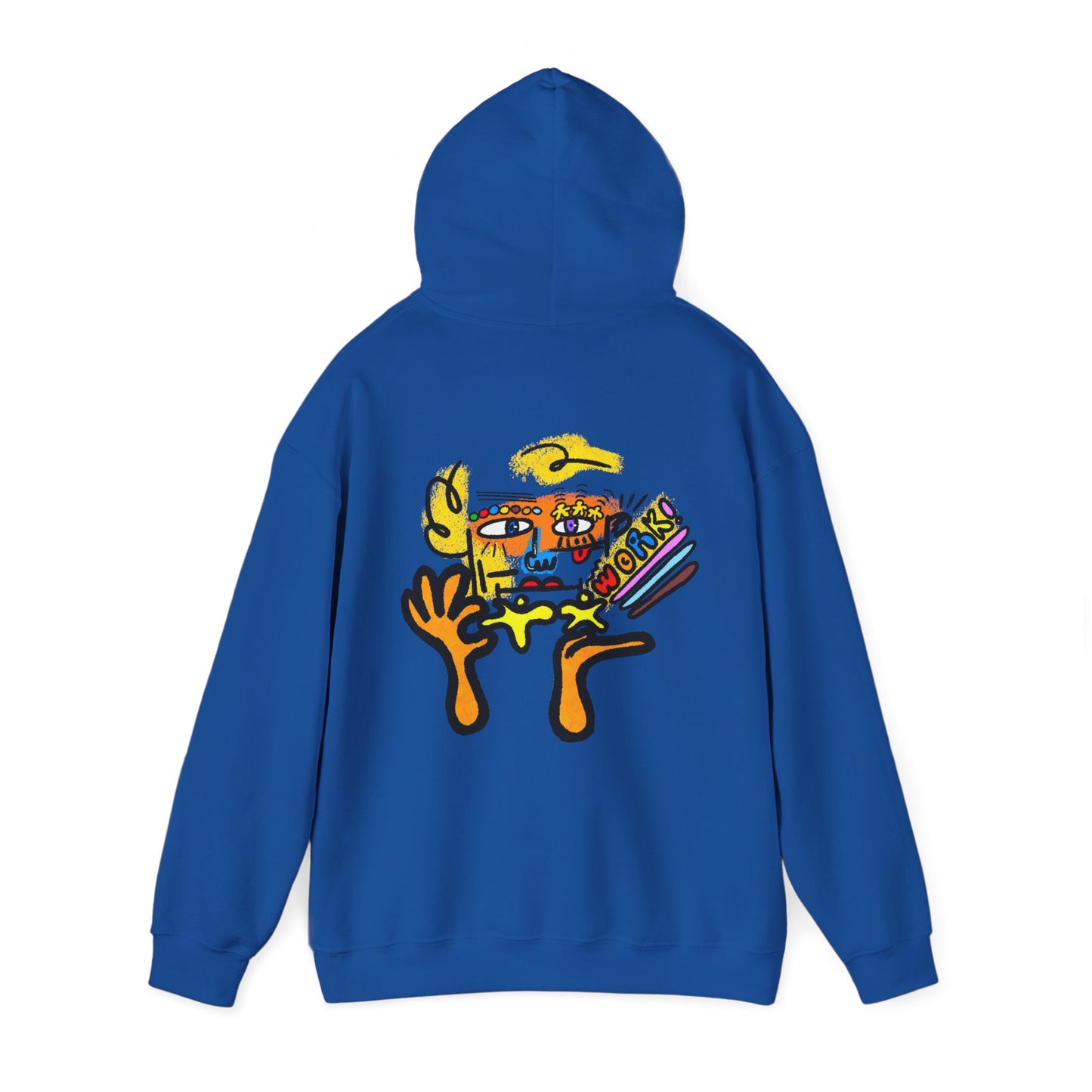 Abstract Face Art Hoodie — Colorful Surreal "No Worries" Graphic Pullover