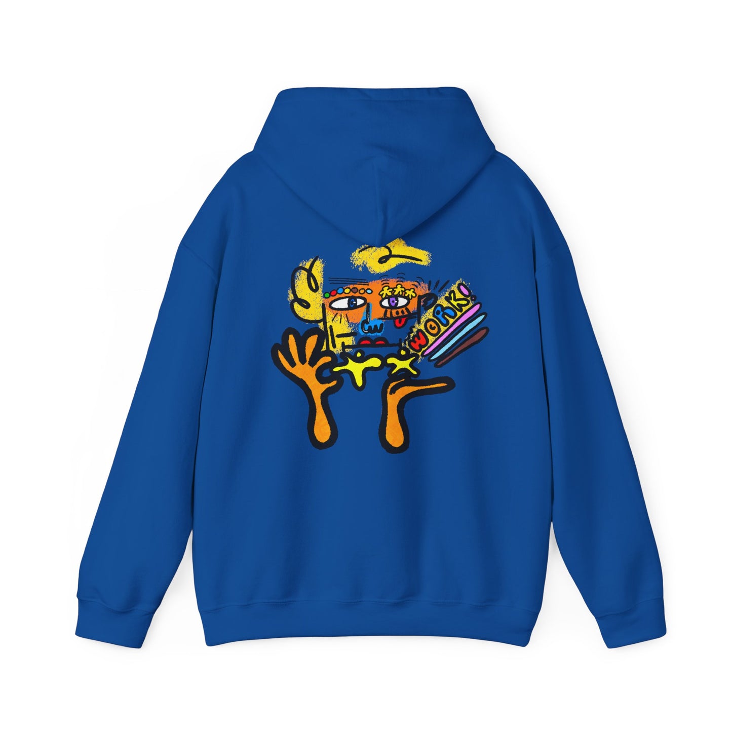 Abstract Face Art Hoodie — Colorful Surreal "No Worries" Graphic Pullover