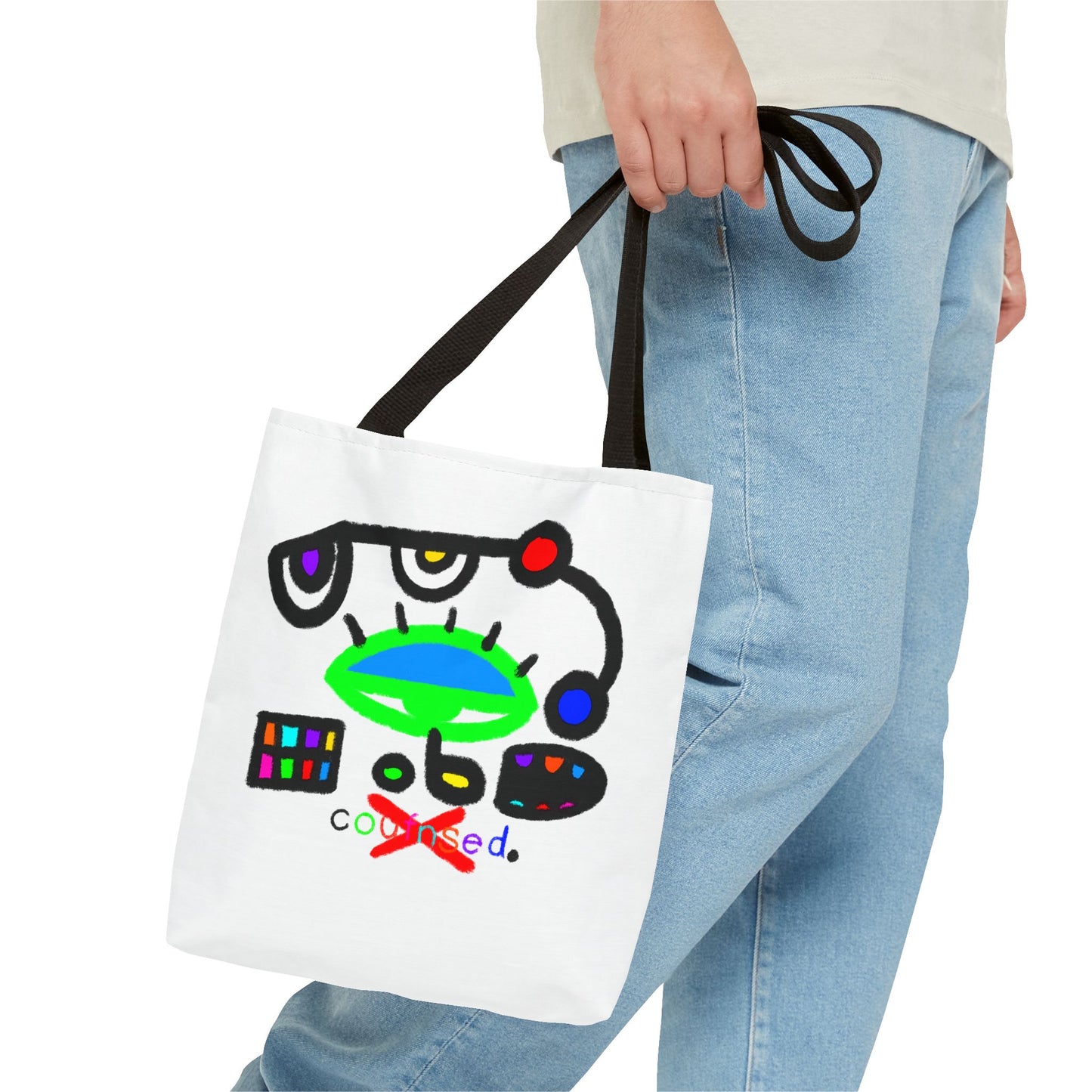 Abstract Space Face Tote Bag — Colorful Surreal Art AOP Tote