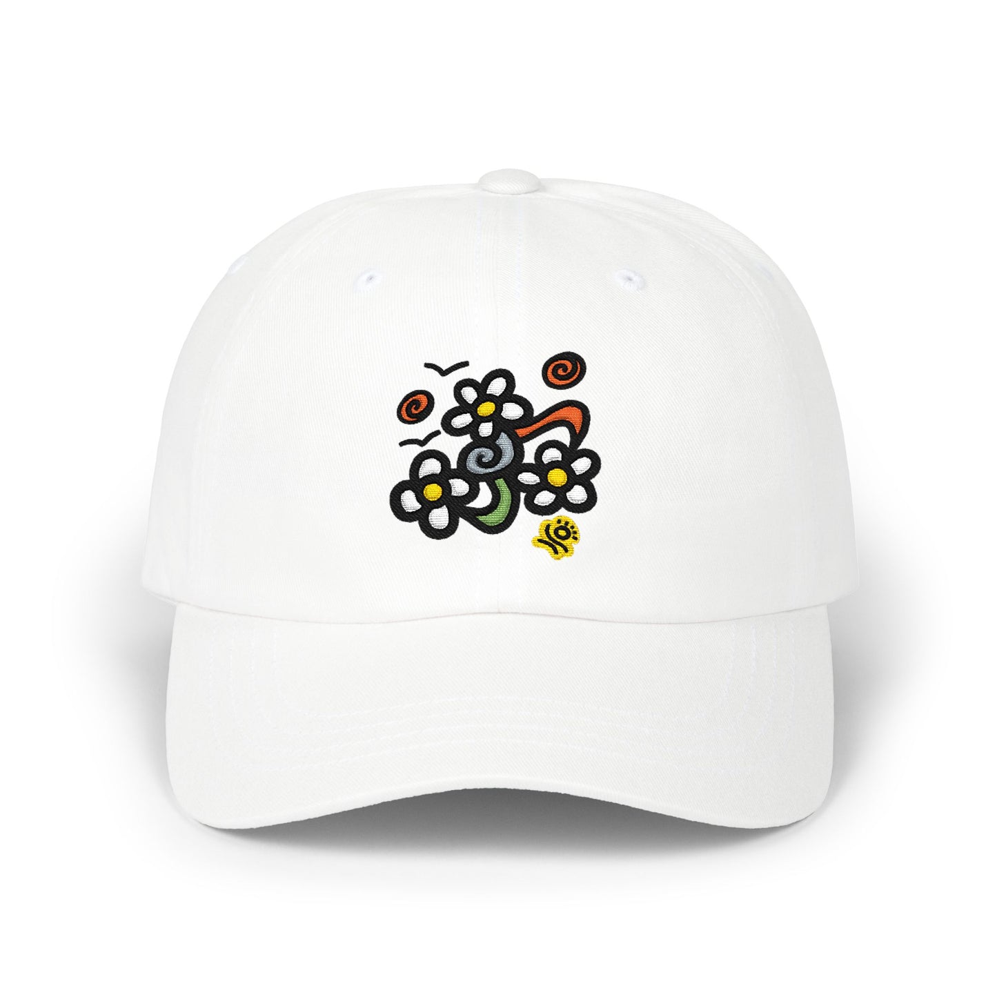 Doodle Daisy Dad Cap — Embroidered Floral Cap