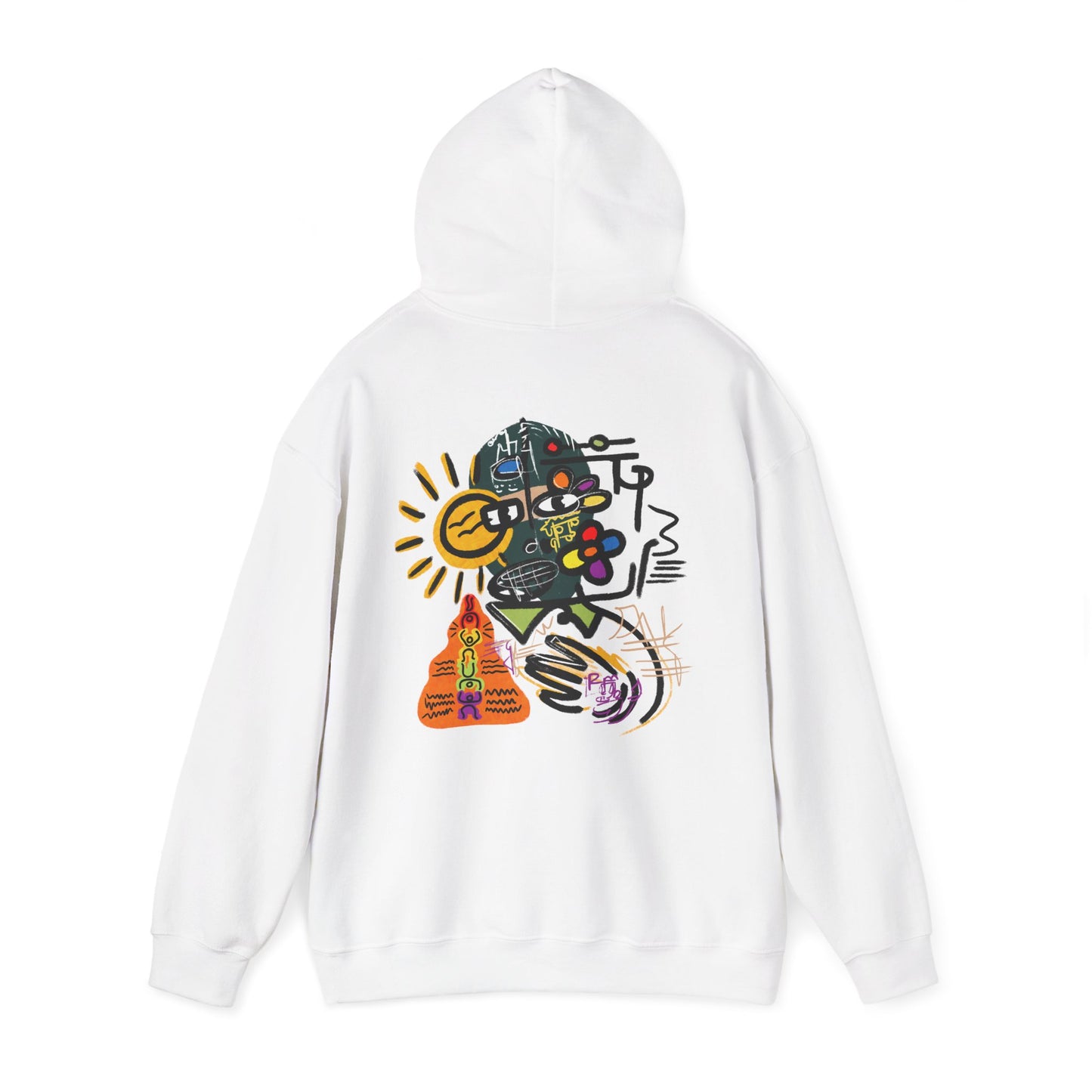 Abstract Colorblock Hoodie — “Mask On” Vibrant Graffiti Art Back Print