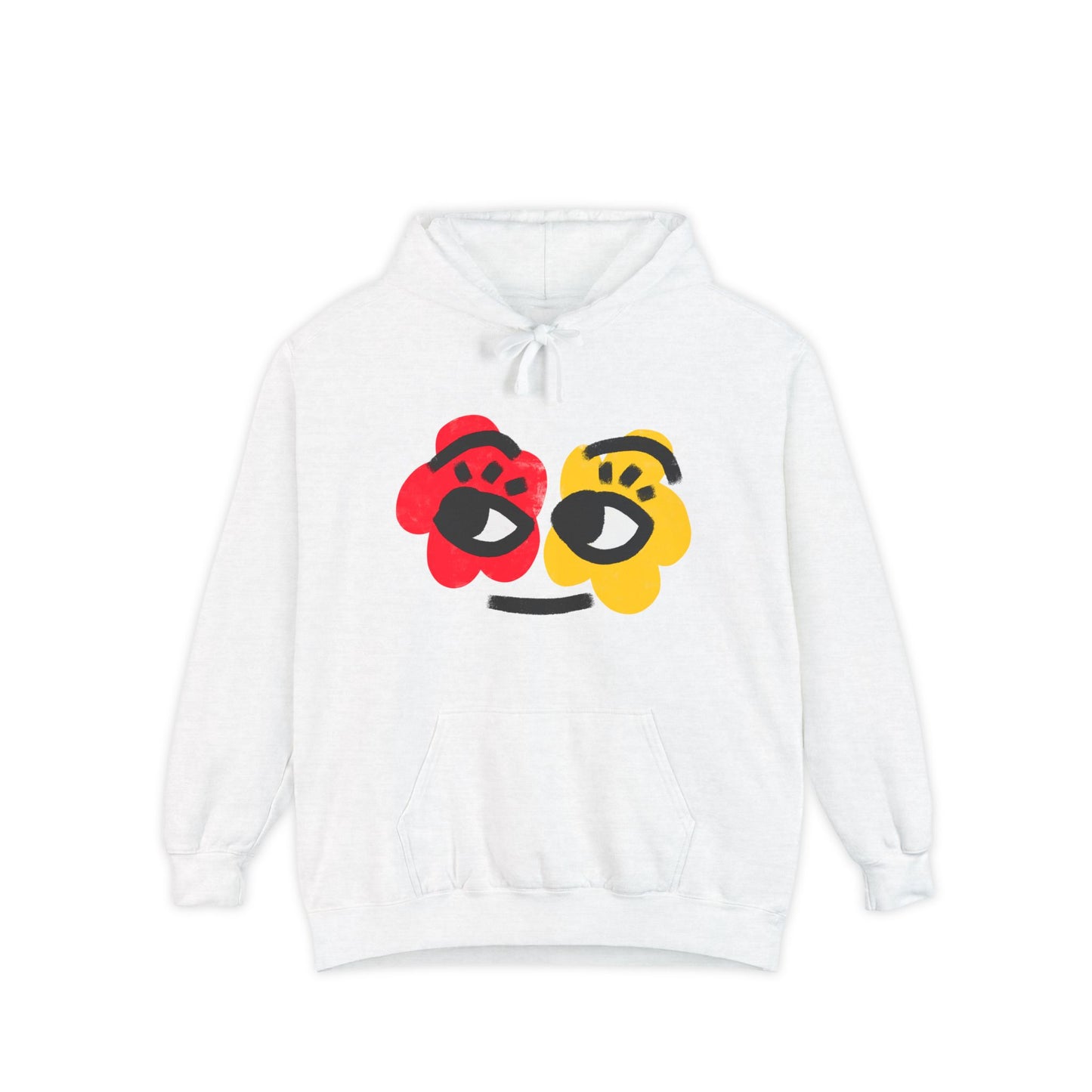 Hoodie — Playful Two-Flower Face Graphic (Red & Yellow)