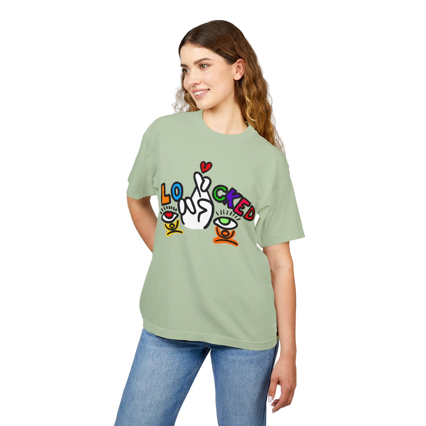 Love Locked Graphic Tee — Colorful Street Art Heart & Eyes Design