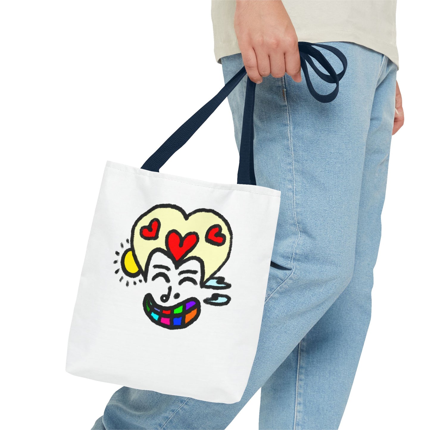 Heart-Eyes Rainbow Smile Tote Bag