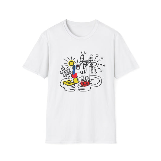 Abstract Doodle Tee — Colorful Surreal Breakfast Illustration