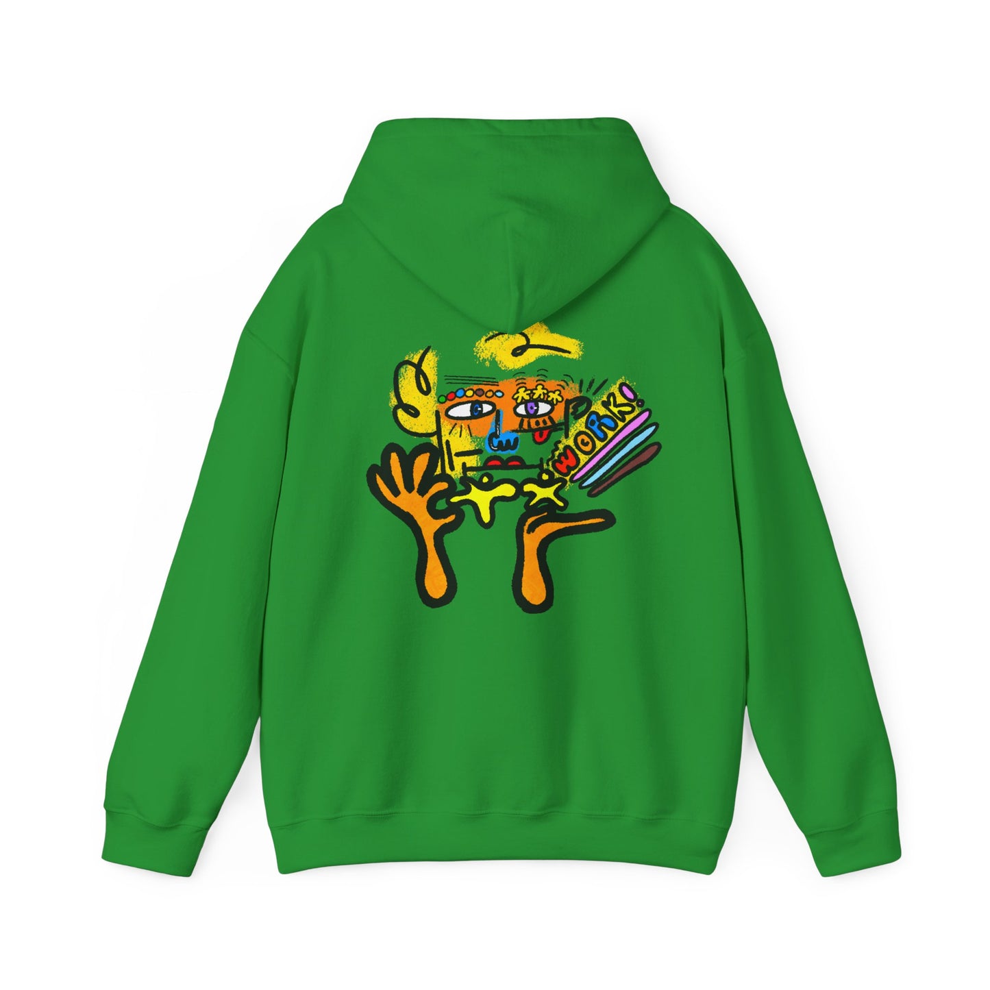 Abstract Face Art Hoodie — Colorful Surreal "No Worries" Graphic Pullover