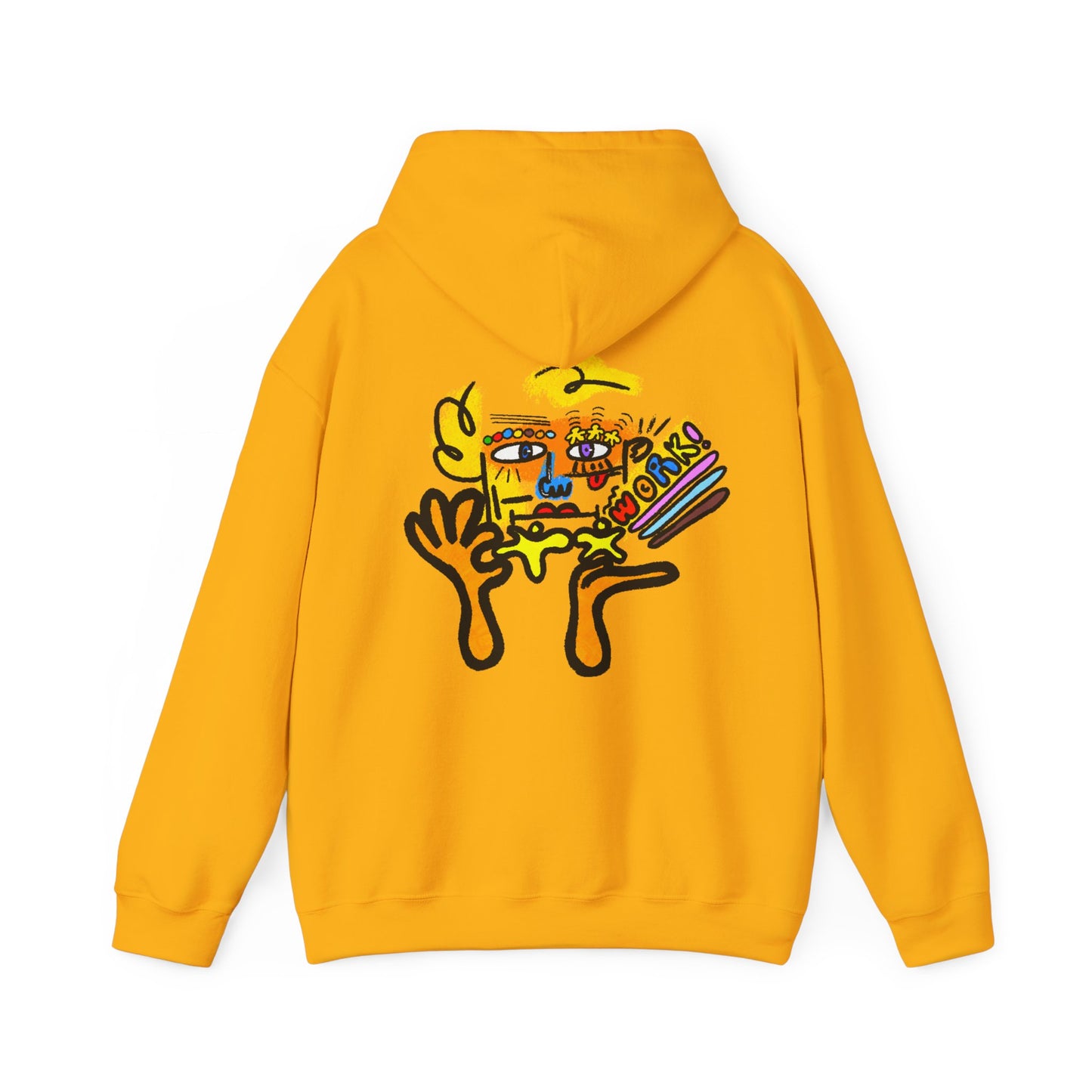 Abstract Face Art Hoodie — Colorful Surreal "No Worries" Graphic Pullover