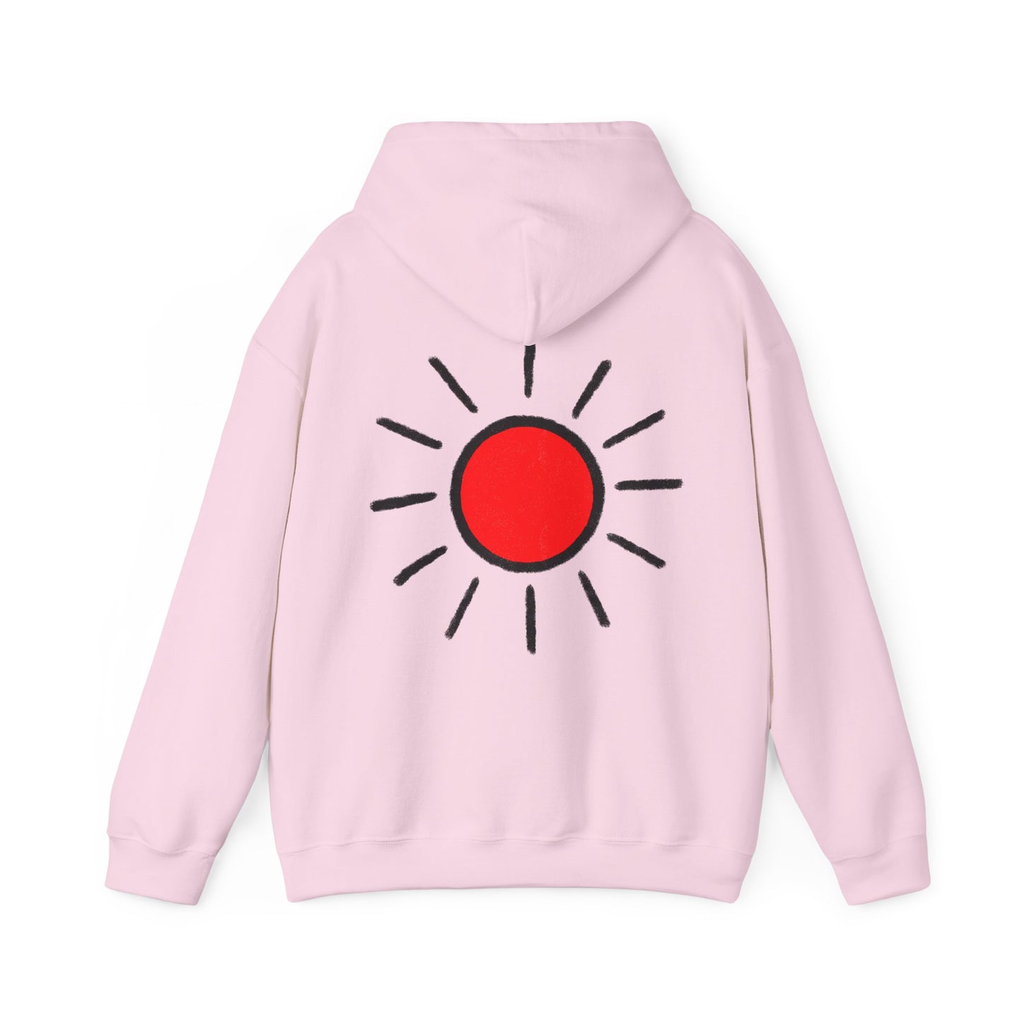 Sunshine Graphic Hoodie — Red Sun Illustration Back Print