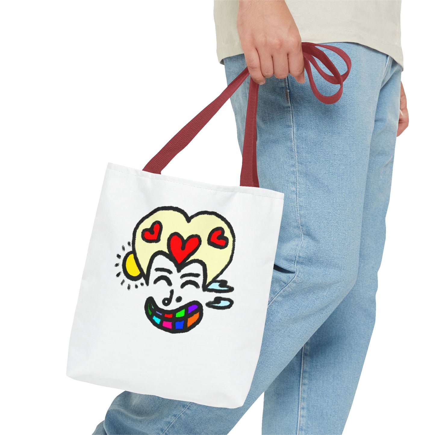Heart-Eyes Rainbow Smile Tote Bag