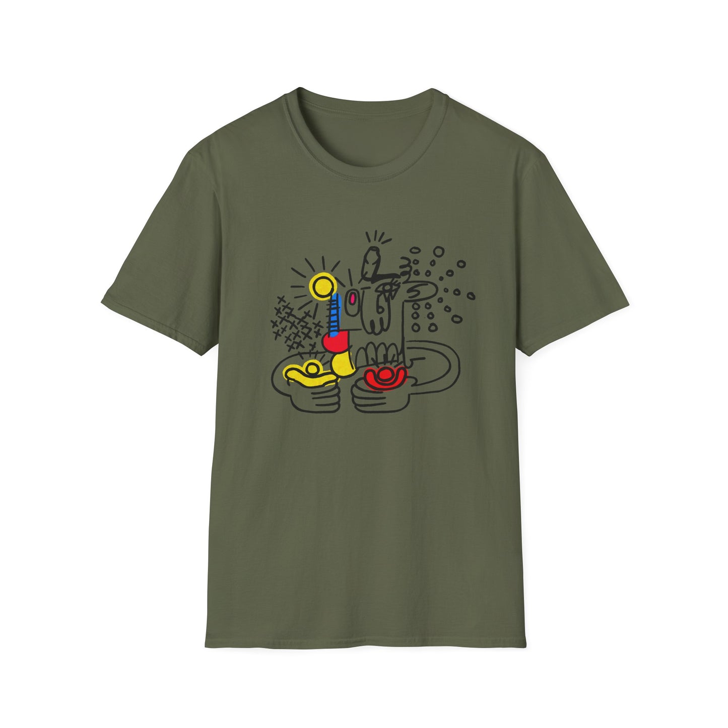 Abstract Doodle Tee — Colorful Surreal Breakfast Illustration