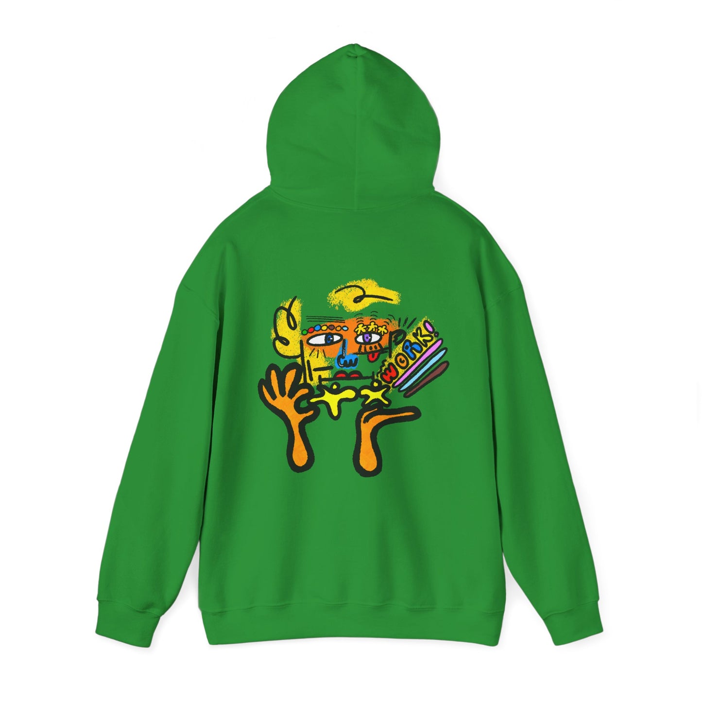 Abstract Face Art Hoodie — Colorful Surreal "No Worries" Graphic Pullover