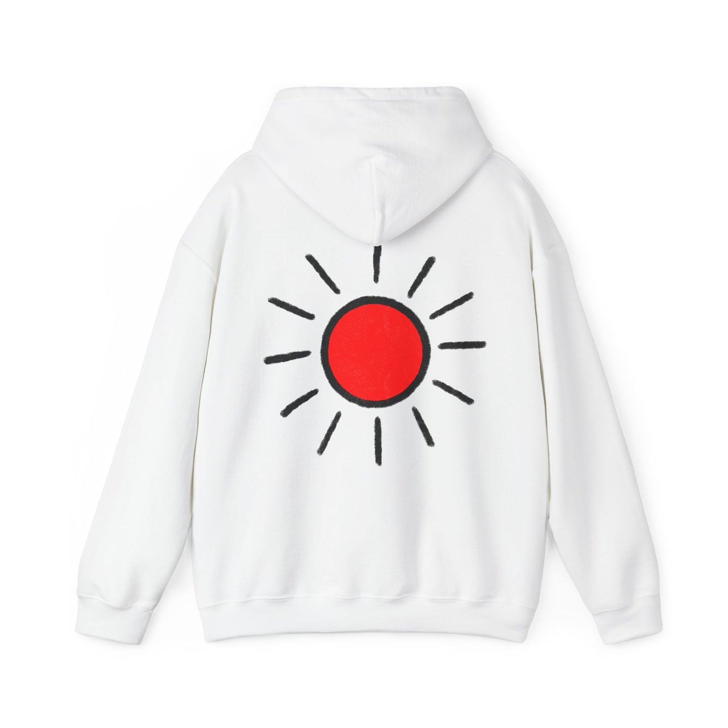 Sunshine Graphic Hoodie — Red Sun Illustration Back Print