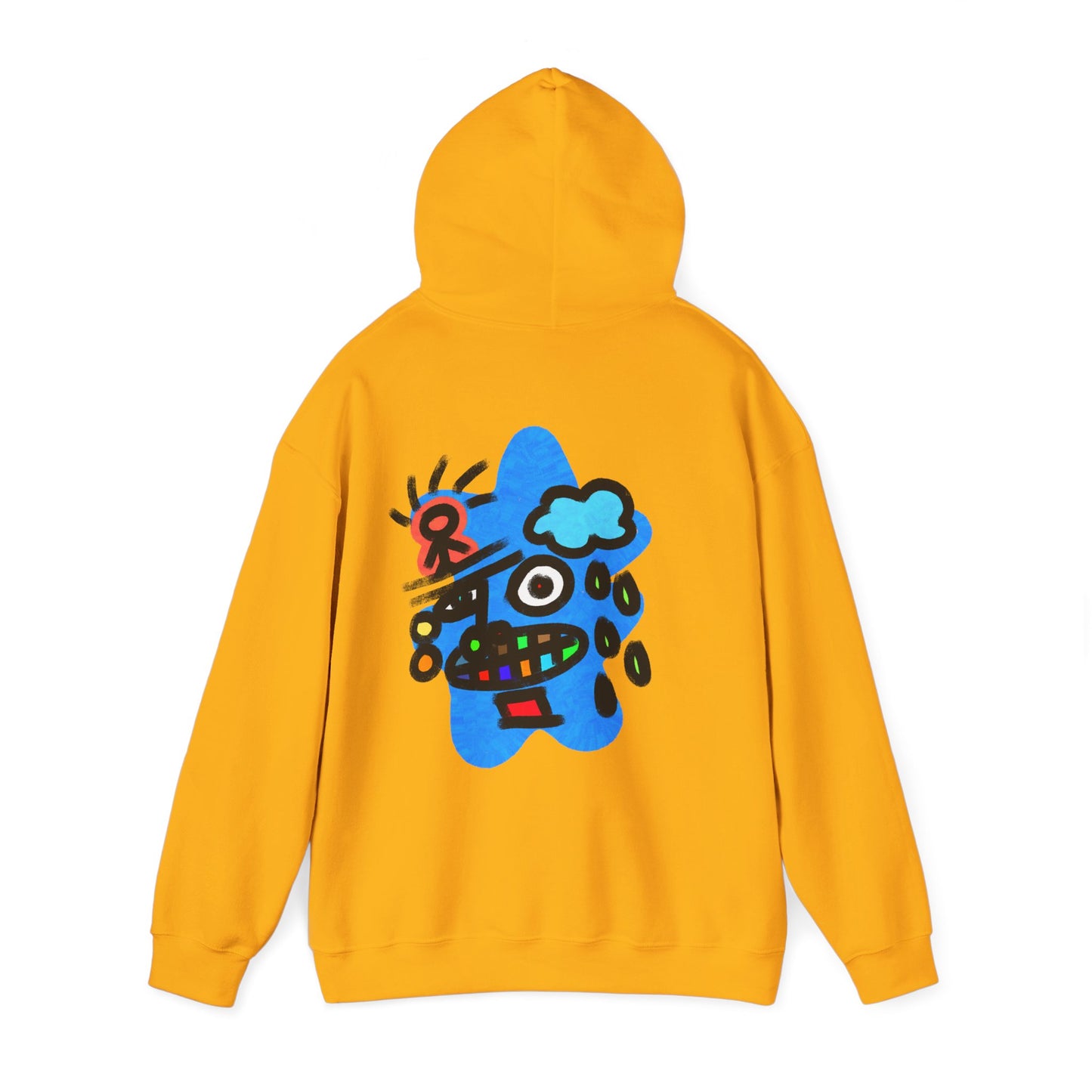 Abstract Street Art Hoodie — Colorful Cartoon Face Graphic Back Print