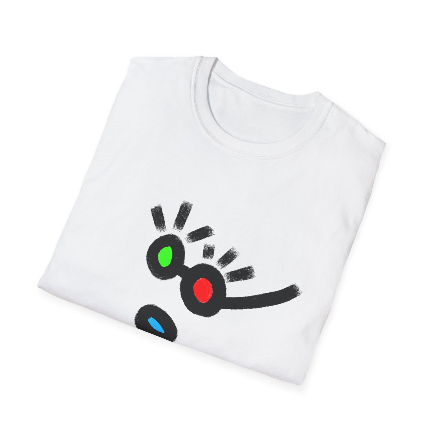 Minimalist Color Dot Face T-Shirt — Playful Abstract Graphic Tee