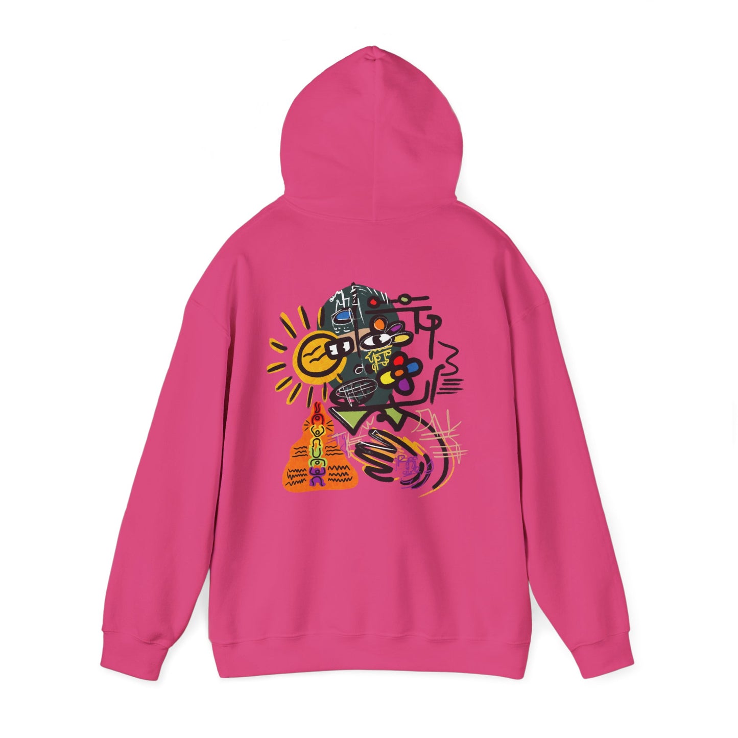 Abstract Colorblock Hoodie — “Mask On” Vibrant Graffiti Art Back Print