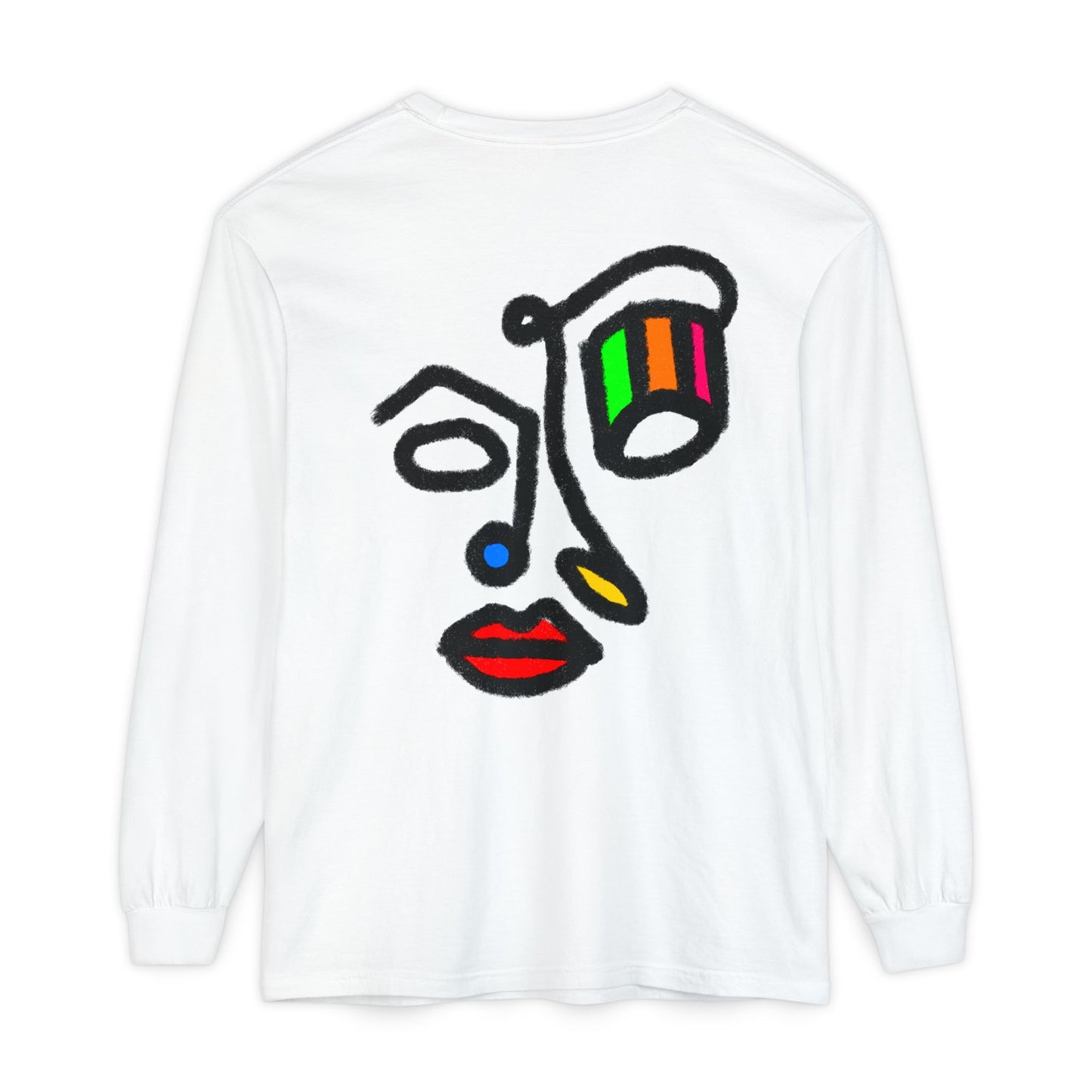 Abstract Face Long Sleeve Tee — Color Block Minimalist Art Print