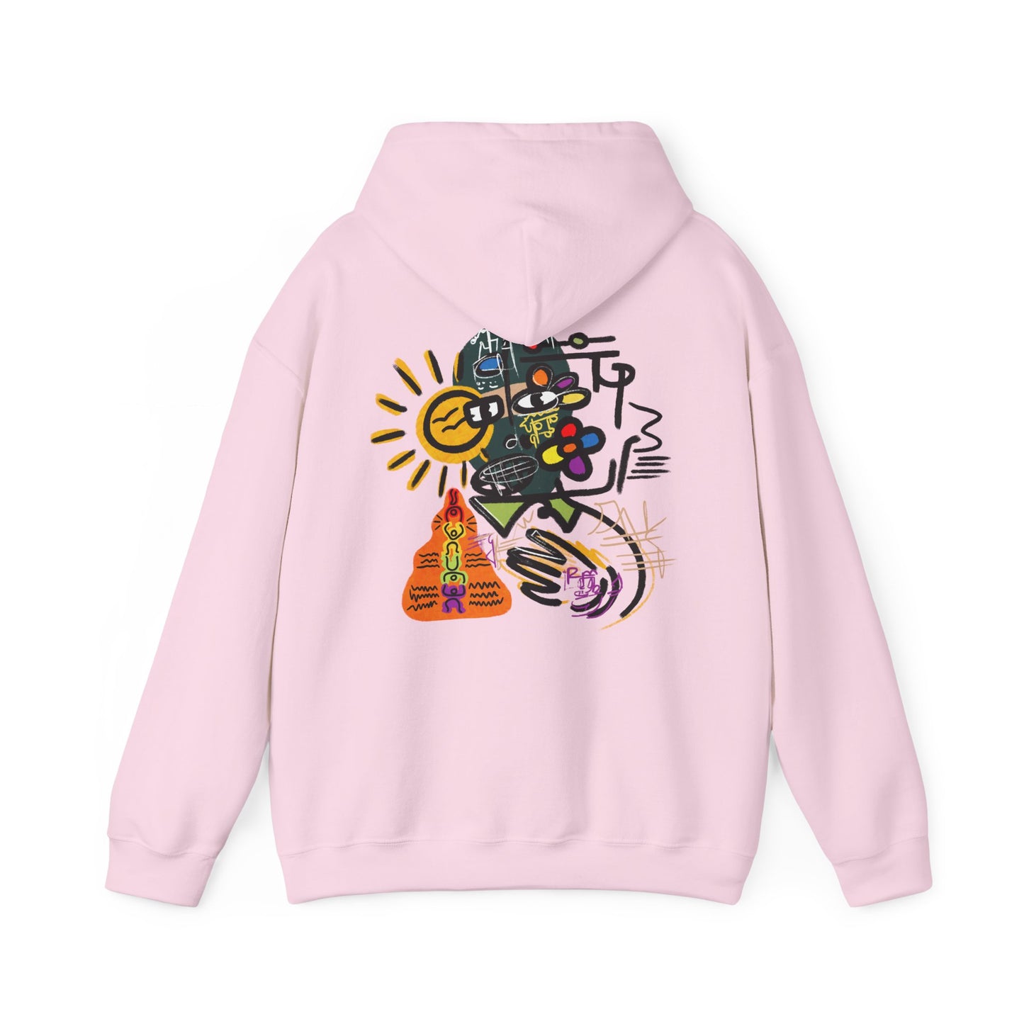 Abstract Colorblock Hoodie — “Mask On” Vibrant Graffiti Art Back Print