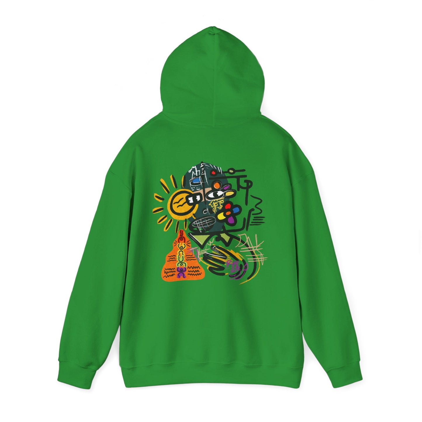 Abstract Colorblock Hoodie — “Mask On” Vibrant Graffiti Art Back Print