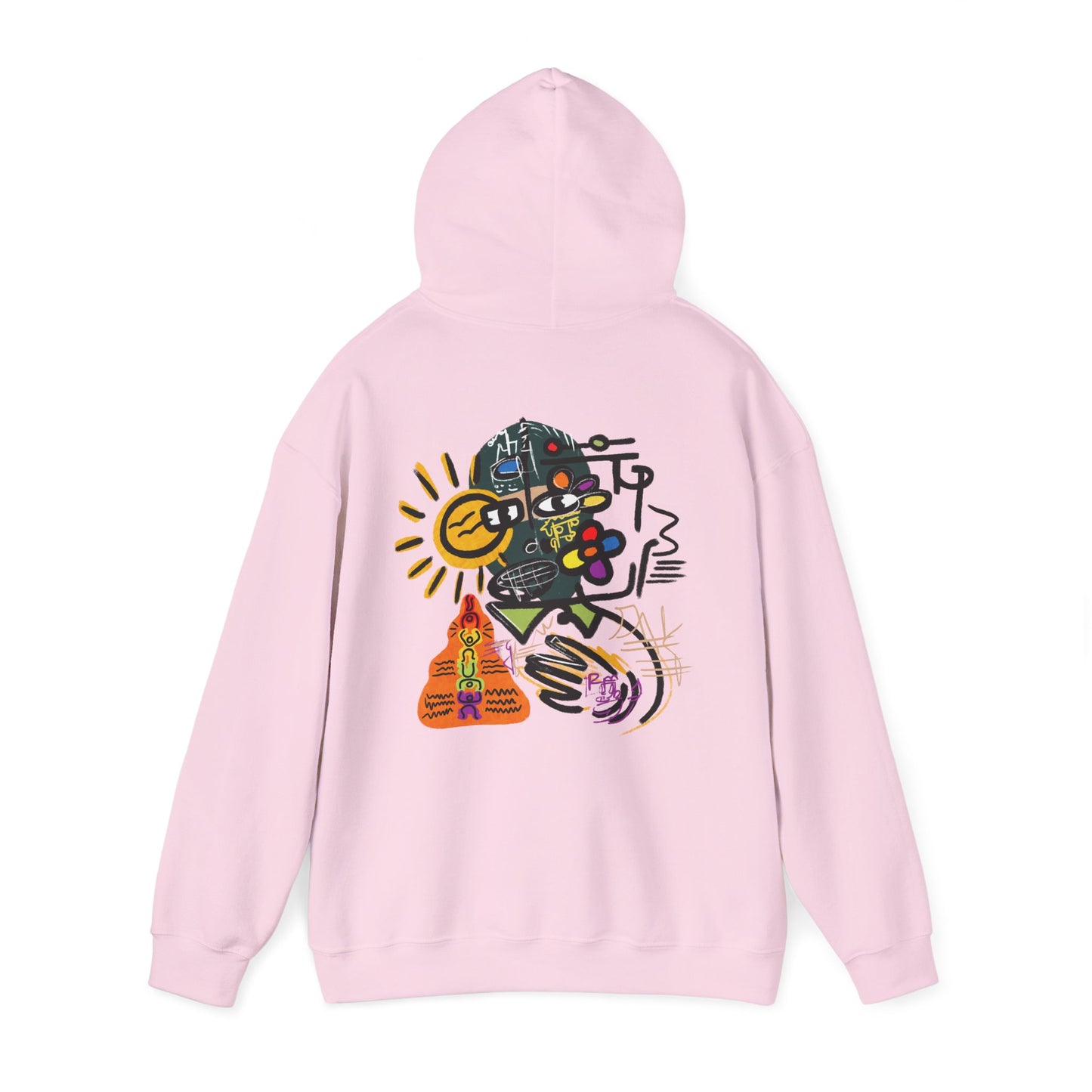 Abstract Colorblock Hoodie — “Mask On” Vibrant Graffiti Art Back Print