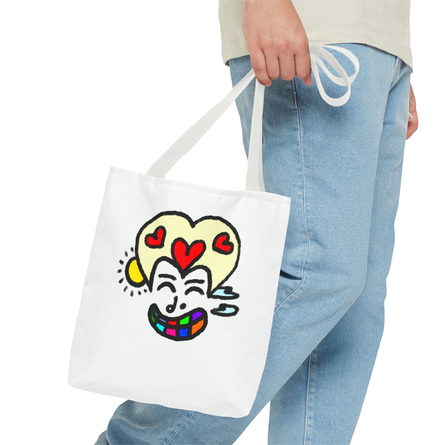 Heart-Eyes Rainbow Smile Tote Bag