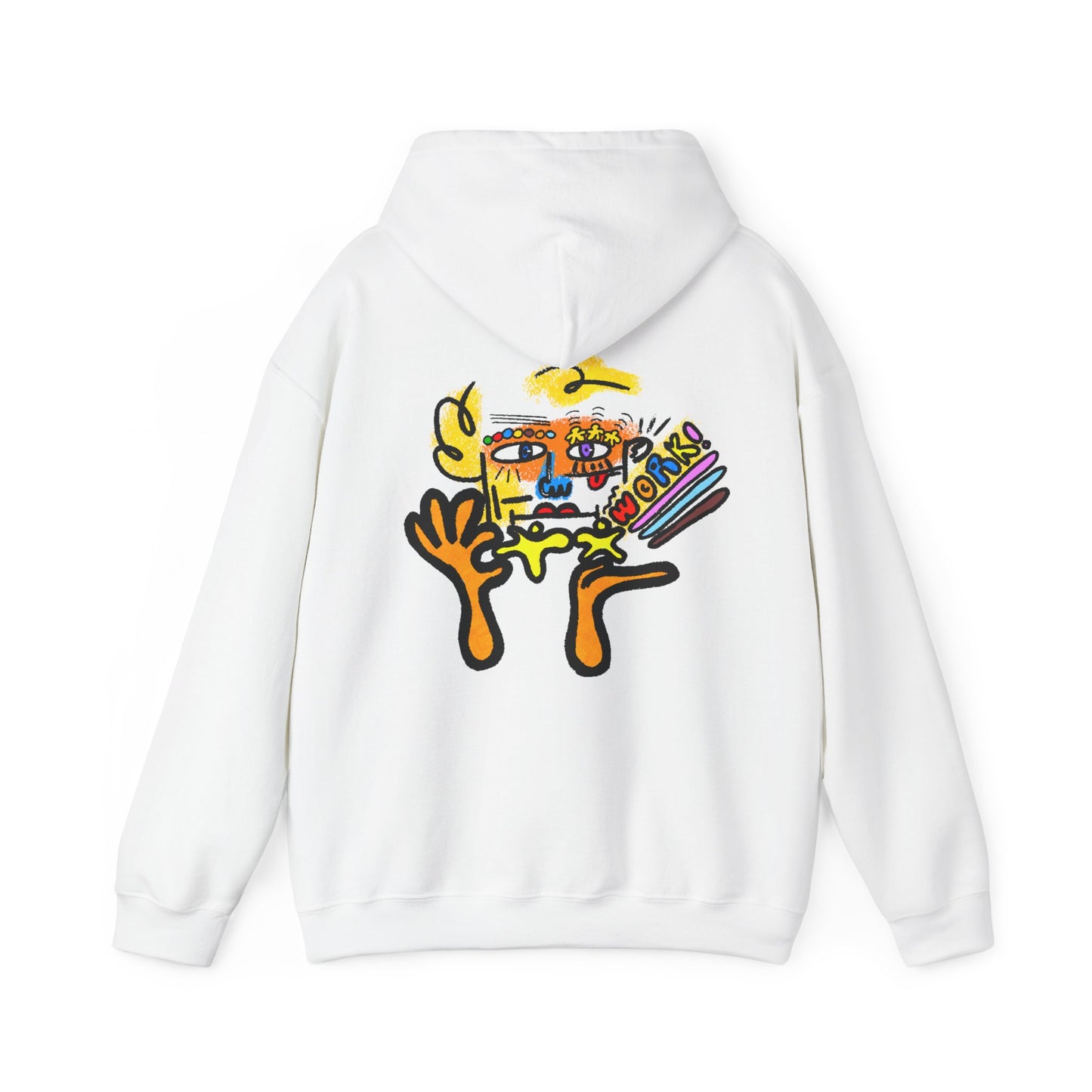 Abstract Face Art Hoodie — Colorful Surreal "No Worries" Graphic Pullover