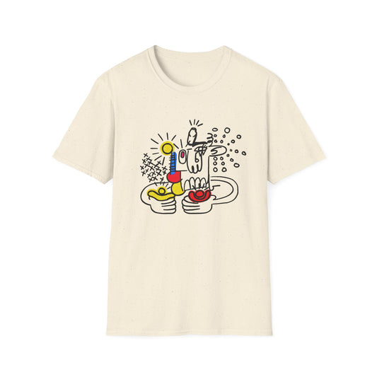 Abstract Doodle Tee — Colorful Surreal Breakfast Illustration