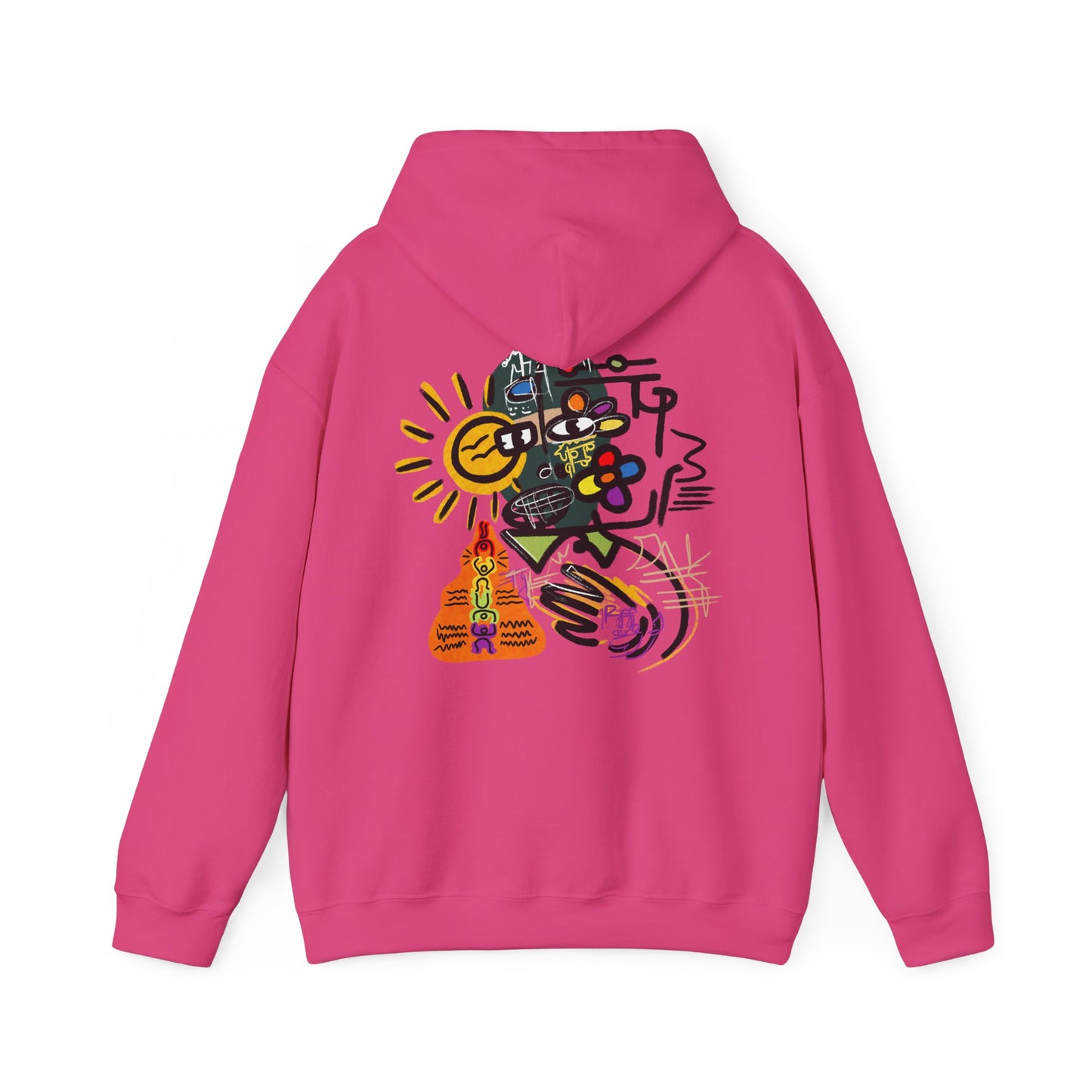 Abstract Colorblock Hoodie — “Mask On” Vibrant Graffiti Art Back Print
