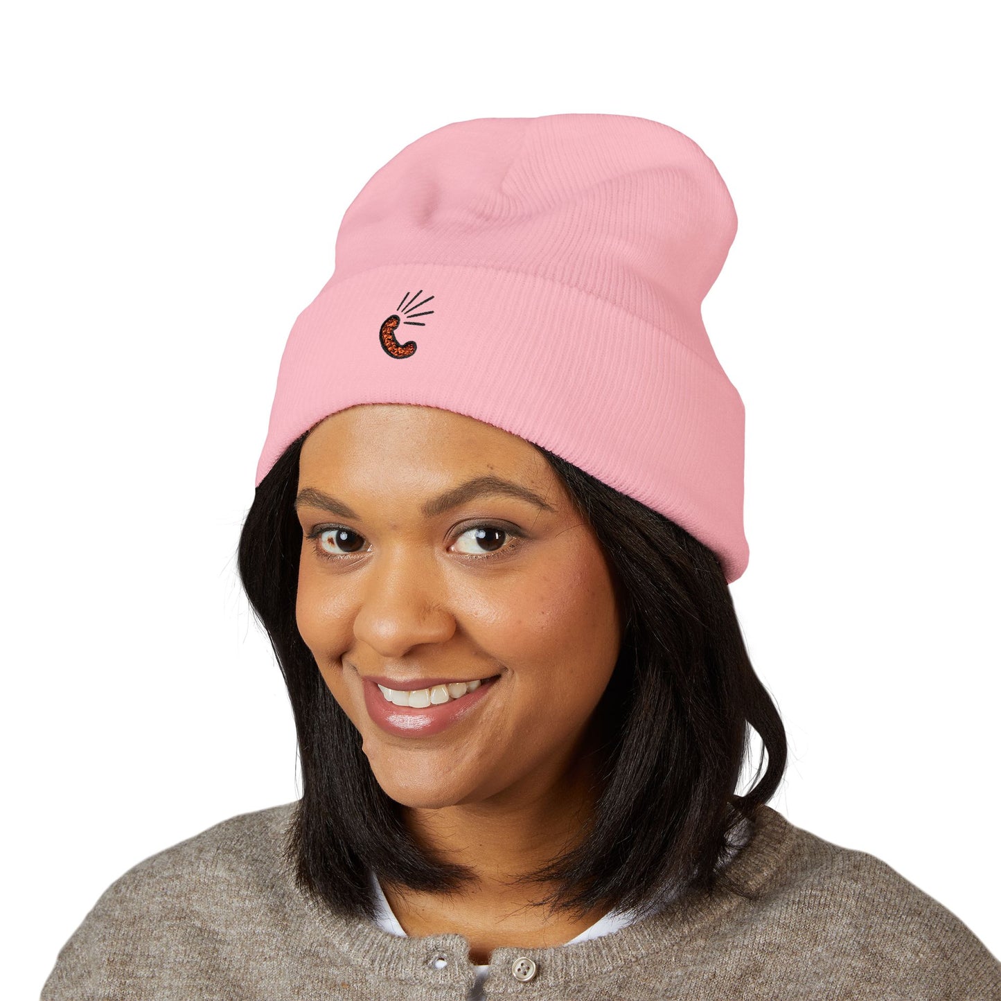Embroidered Little Sausage Cuffed Beanie — Cute Minimalist Knit Hat