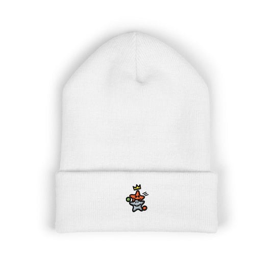 Embroidered Star Cuffed Beanie — Cute Casual Knit Hat