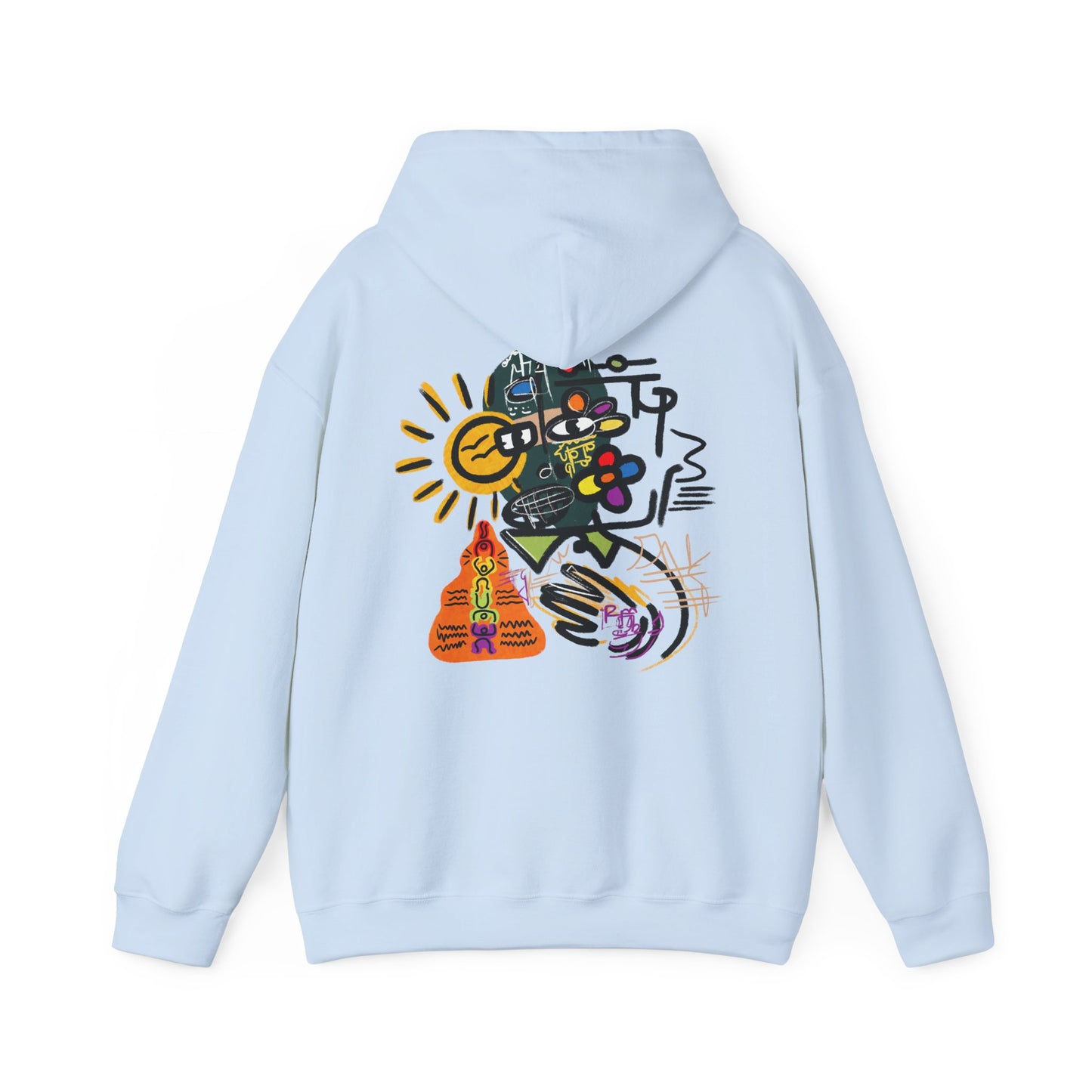 Abstract Colorblock Hoodie — “Mask On” Vibrant Graffiti Art Back Print