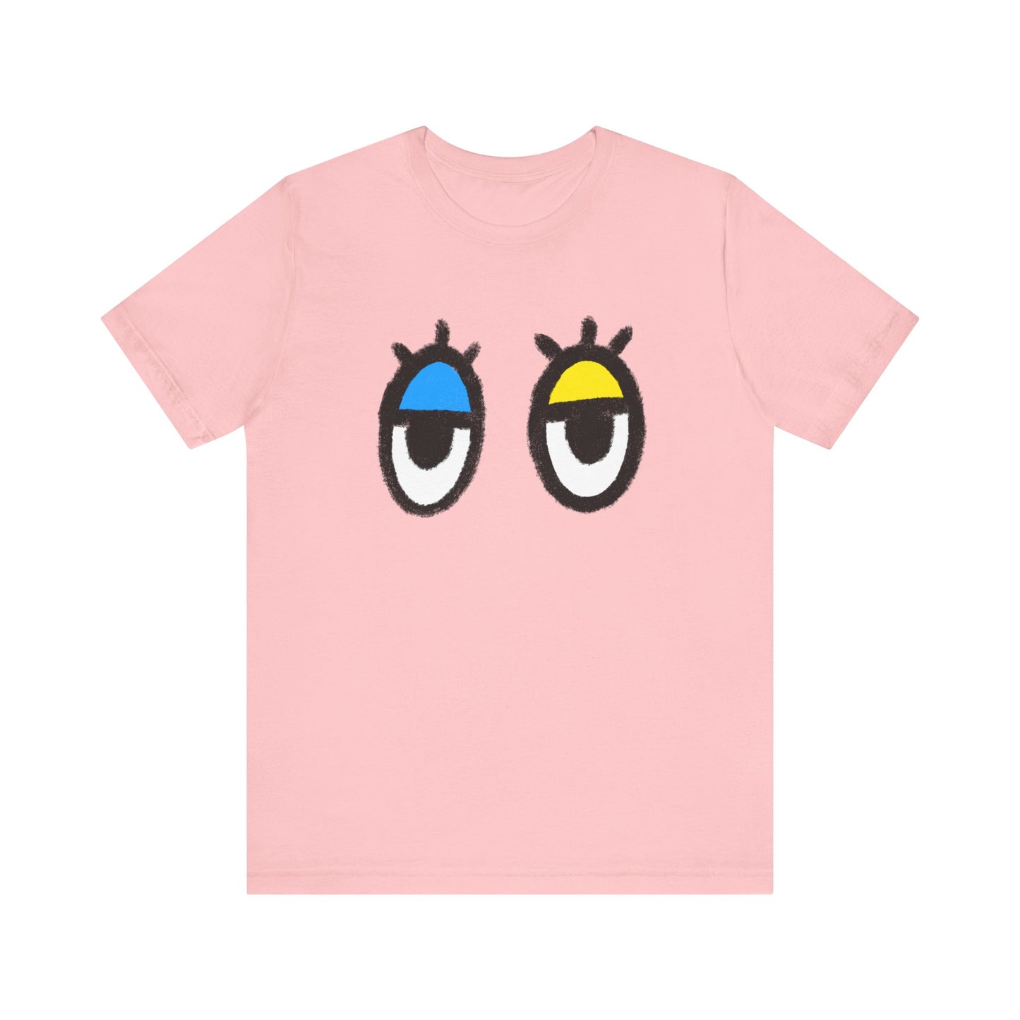 Drowsy Eyes Graphic Tee — Blue & Yellow Eyelid Cartoon T-Shirt