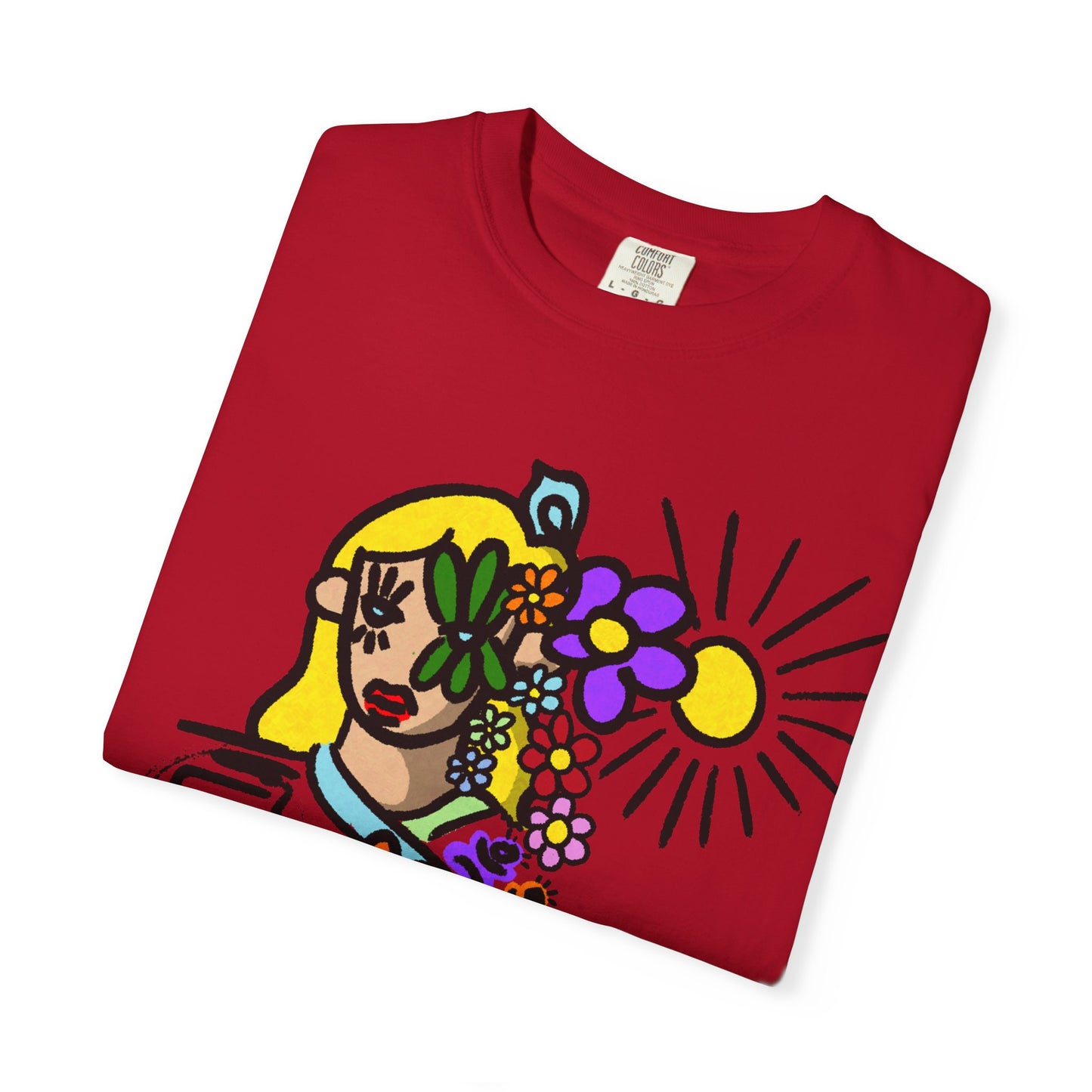 Floral Sunface T-Shirt — Colorful Abstract Flower Portrait Tee