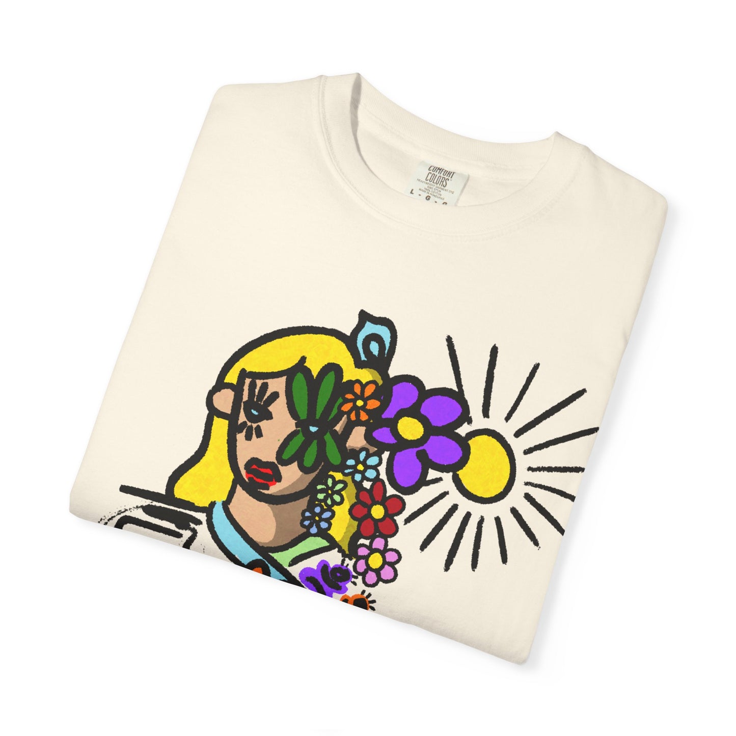 Floral Sunface T-Shirt — Colorful Abstract Flower Portrait Tee