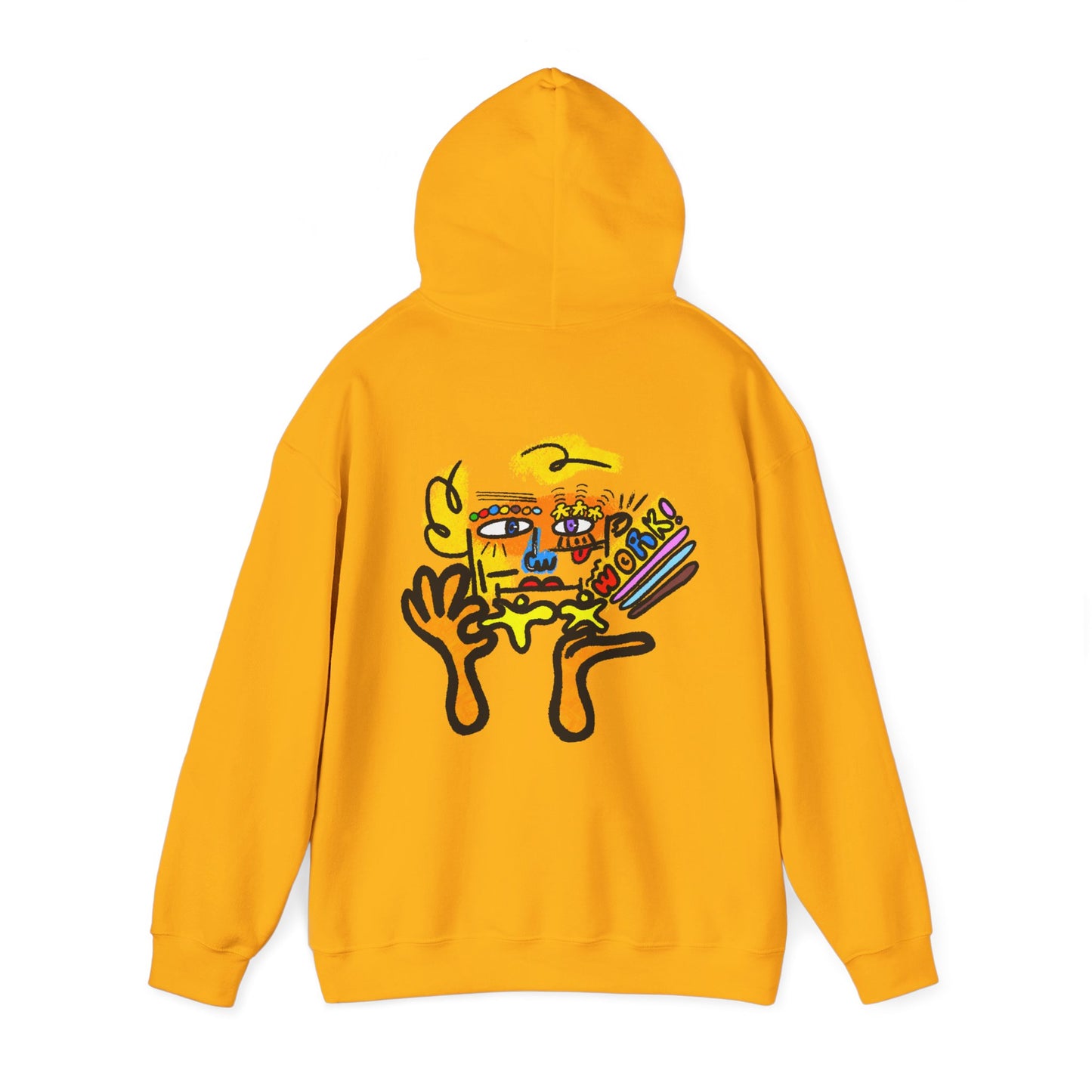 Abstract Face Art Hoodie — Colorful Surreal "No Worries" Graphic Pullover