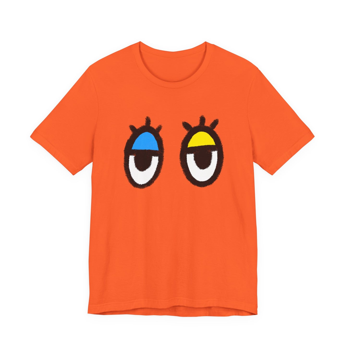 Drowsy Eyes Graphic Tee — Blue & Yellow Eyelid Cartoon T-Shirt